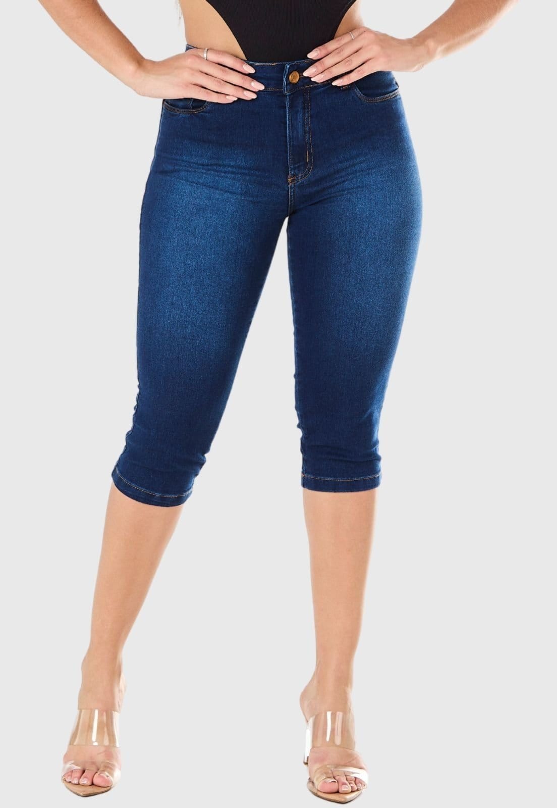 Calça Capri HNO Jeans Skinny Cintura Alta Elastano Classic Marinho
