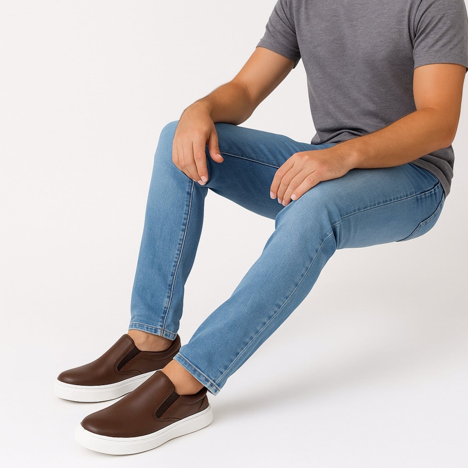 Vista 2 Kit 2 Slip On Tenis Iate Masculino Casual Moderno Confortavel e Bia Ramos café/marrom/preto