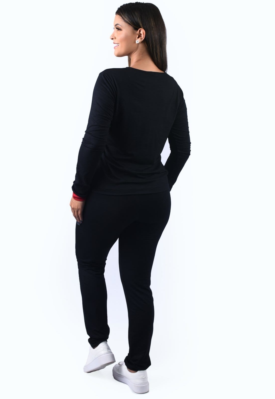 Vista 2 Conjunto Viscolycra Maria Paes Calça e Blusa Manga Longa e Vermelho Maria Paes preto