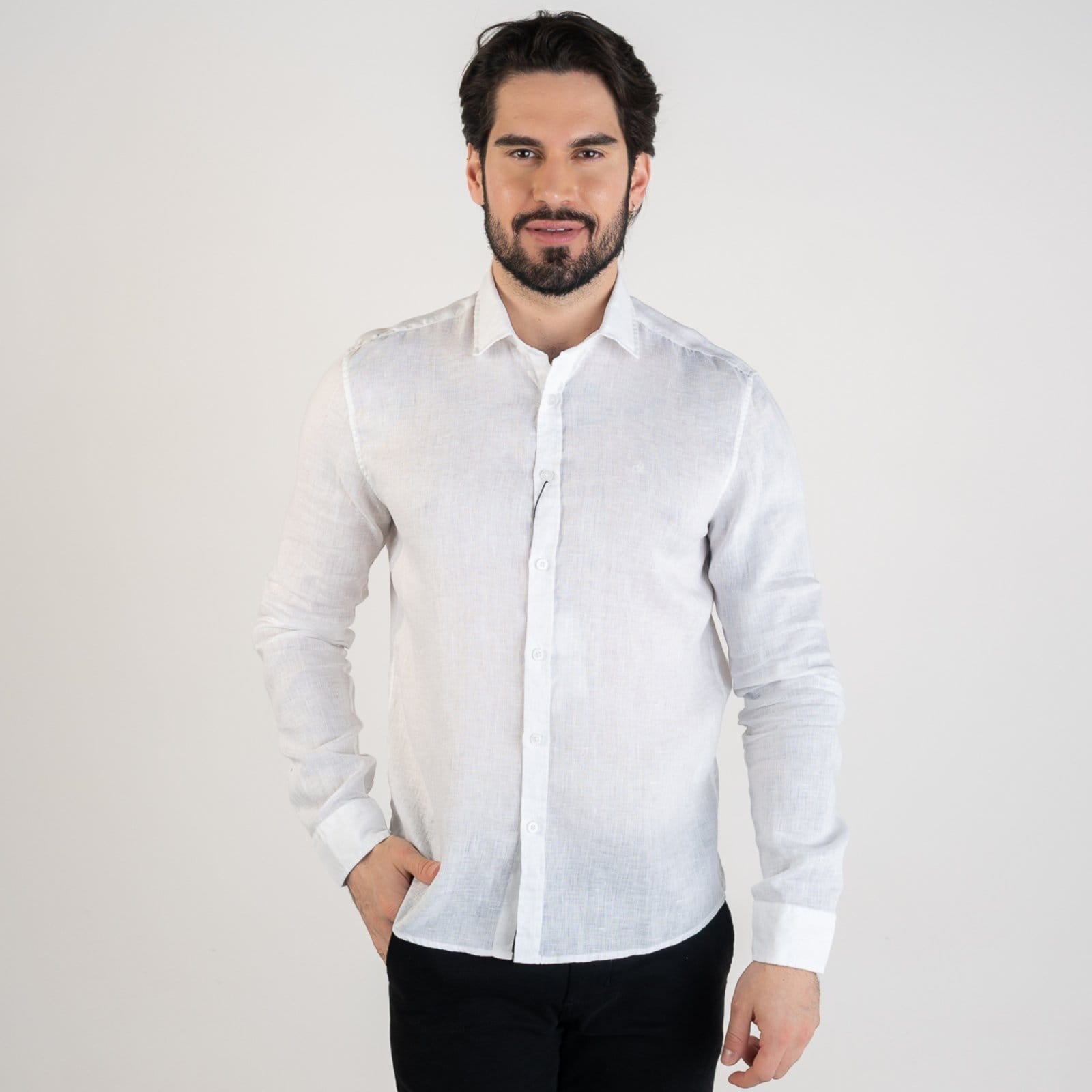 Vista principal Camisa Calvin Klein Linho Regular Cannes Branca Calvin Klein branco