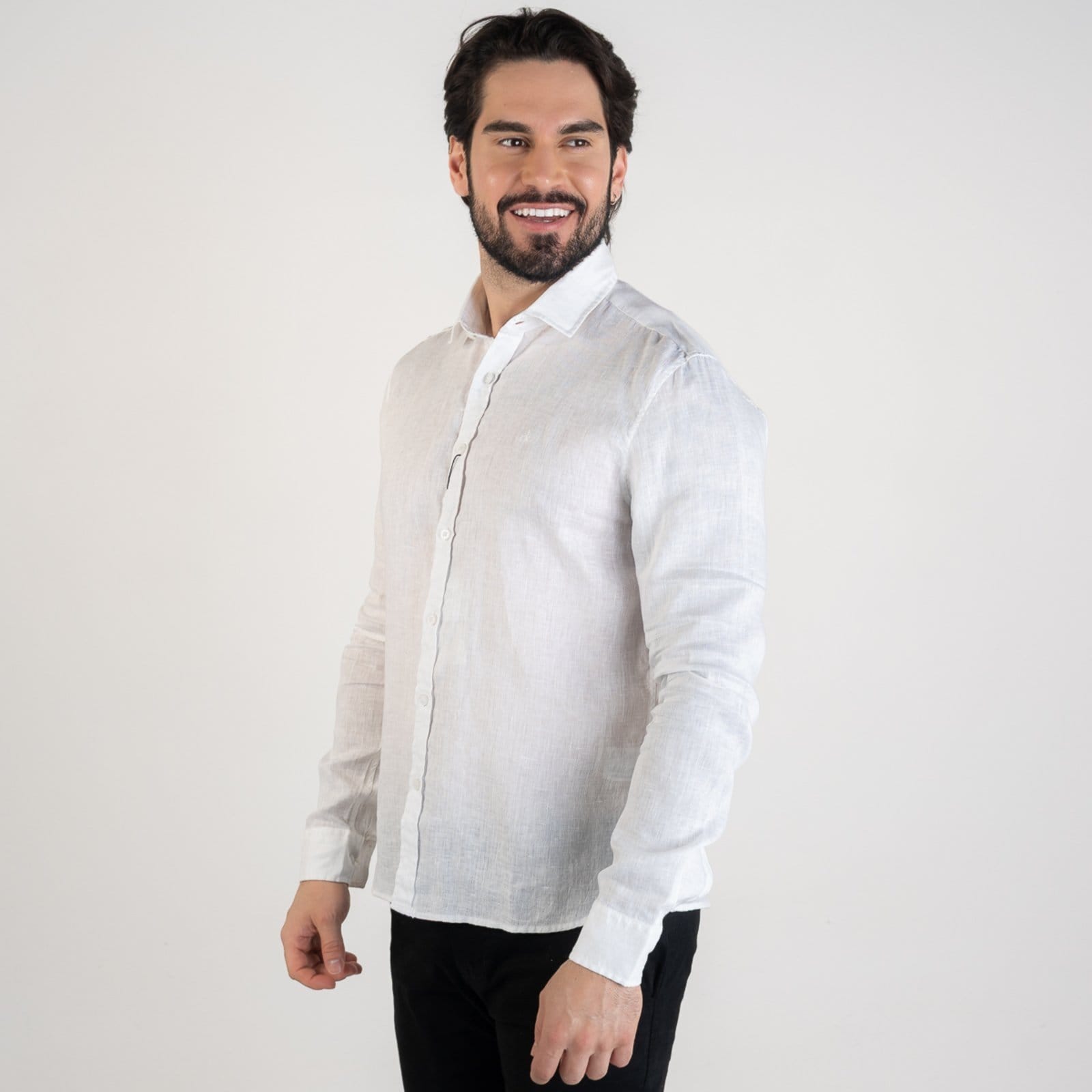 Vista 2 Camisa Calvin Klein Linho Regular Cannes Branca Calvin Klein branco