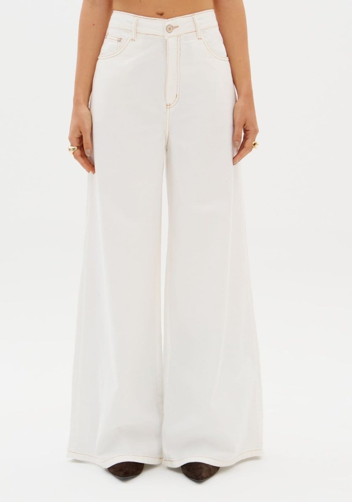 Vista 2 Calça Sarja Palazzo Cintura Média My Favorite Things branco