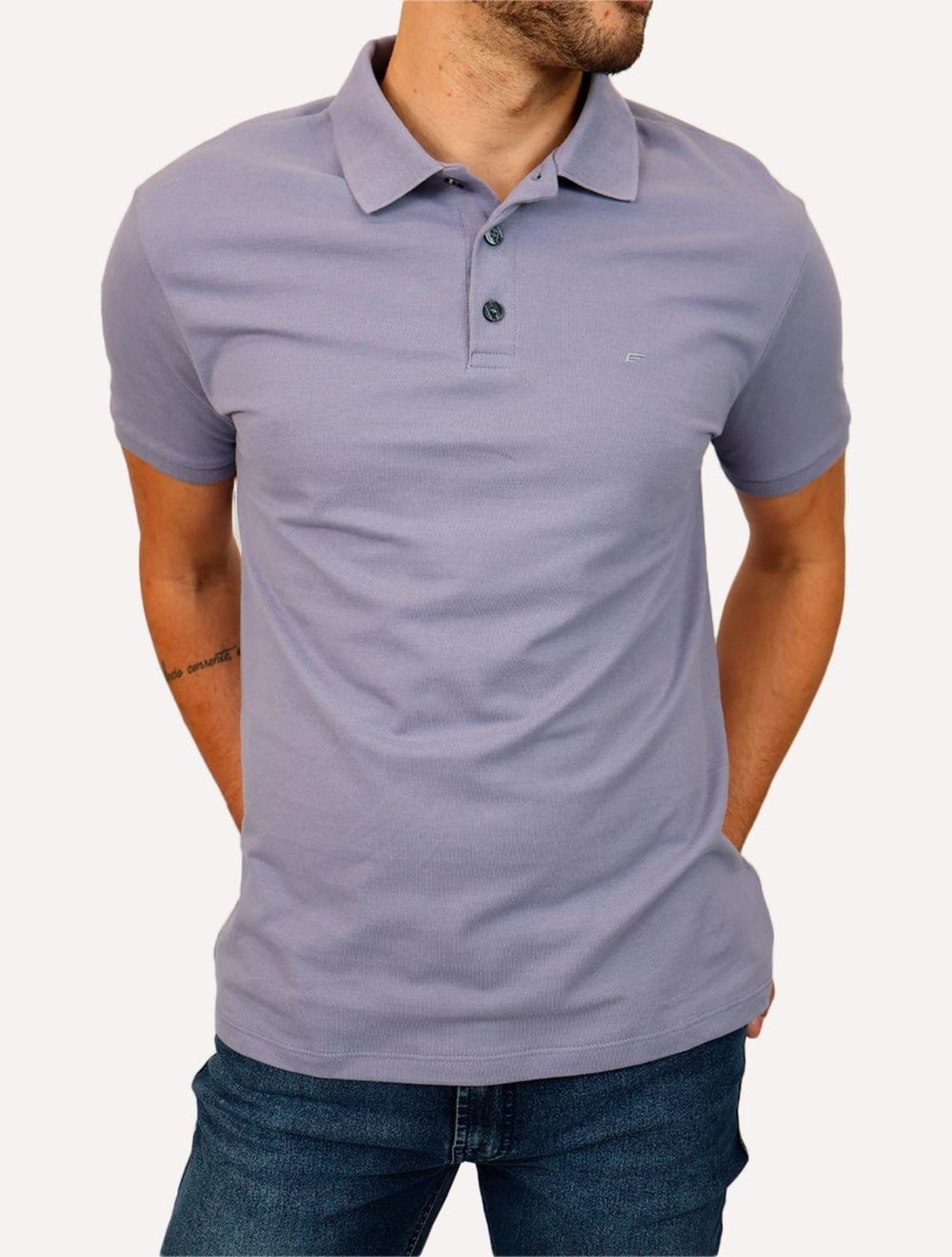 Vista 2 Polo Ellus Masculina Piquet Classic Easa Blue Vintage Azul Ellus incolor blue