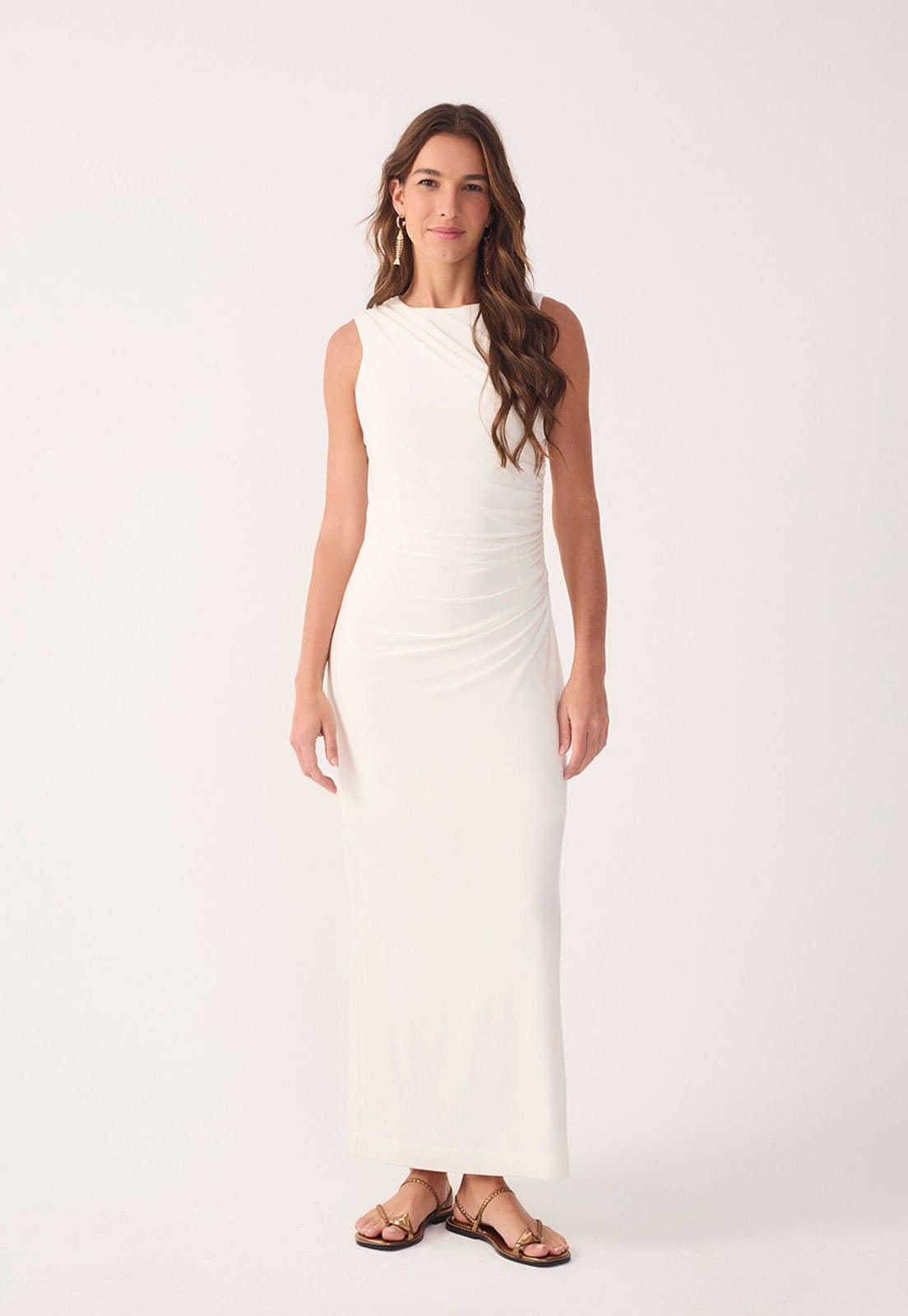 Vestido Feminino Dress To Drapeado Longo Off-White