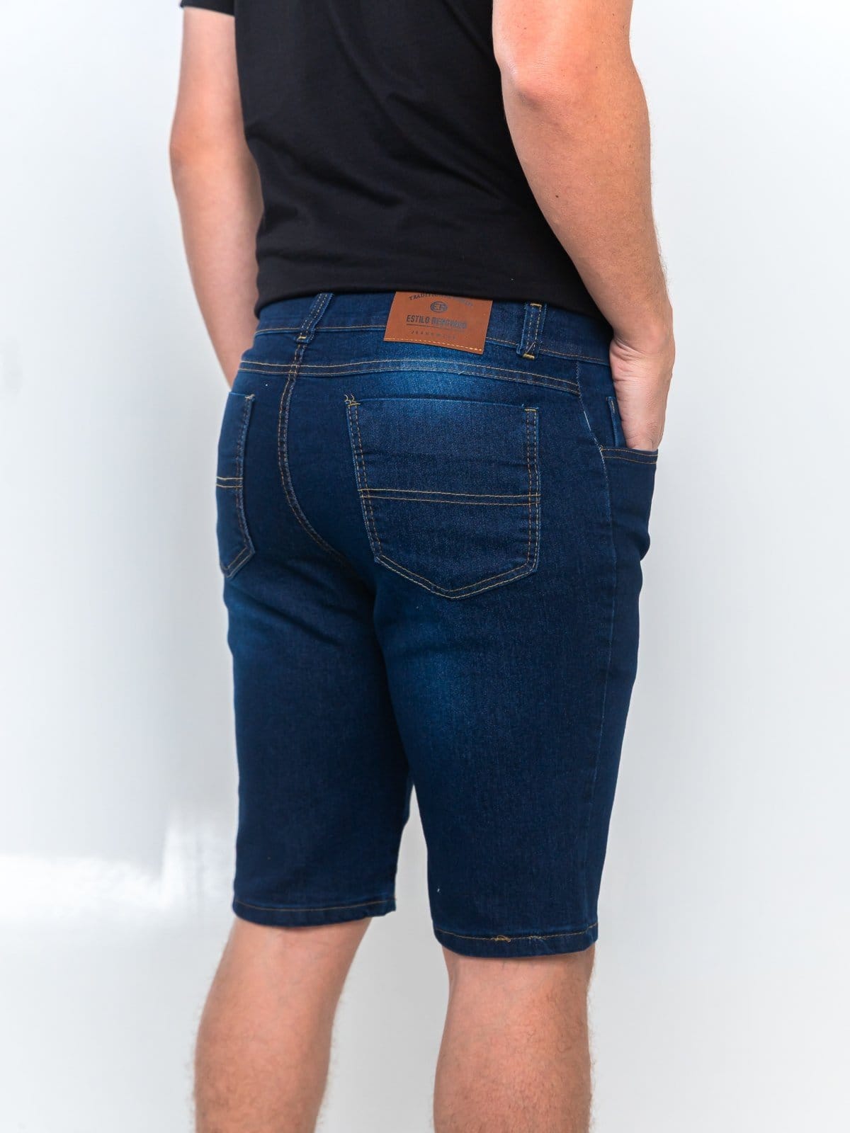 Vista 2 Bermuda Jeans Masculina Tempo Habil Azul Escuro 5 Estilo azul marinho