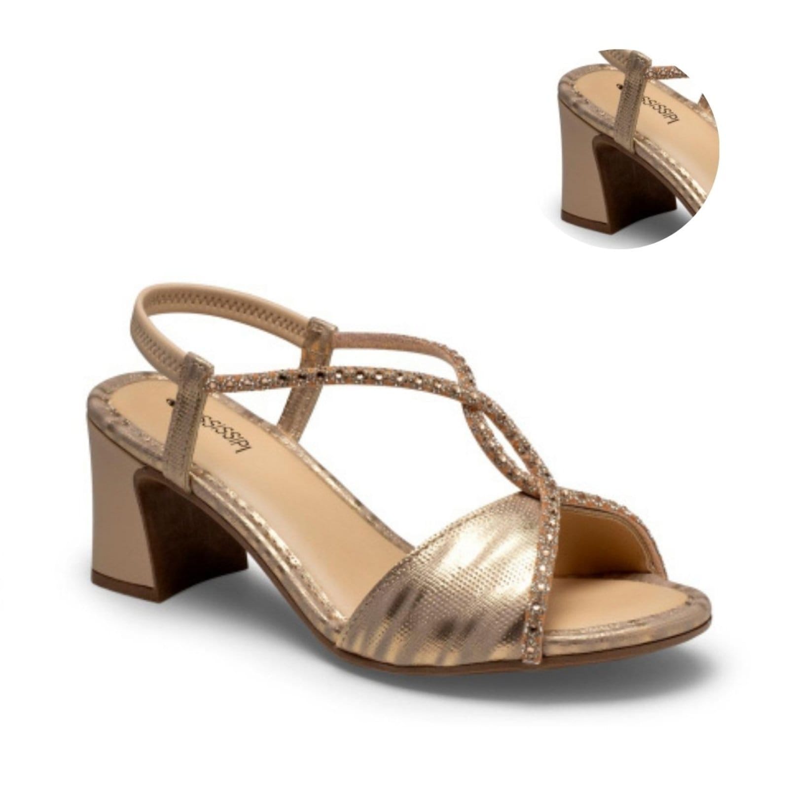 Vista 2 Sandália Feminina Salto Bloco Grosso Rose Metalizada Santa Rosa rosê rose