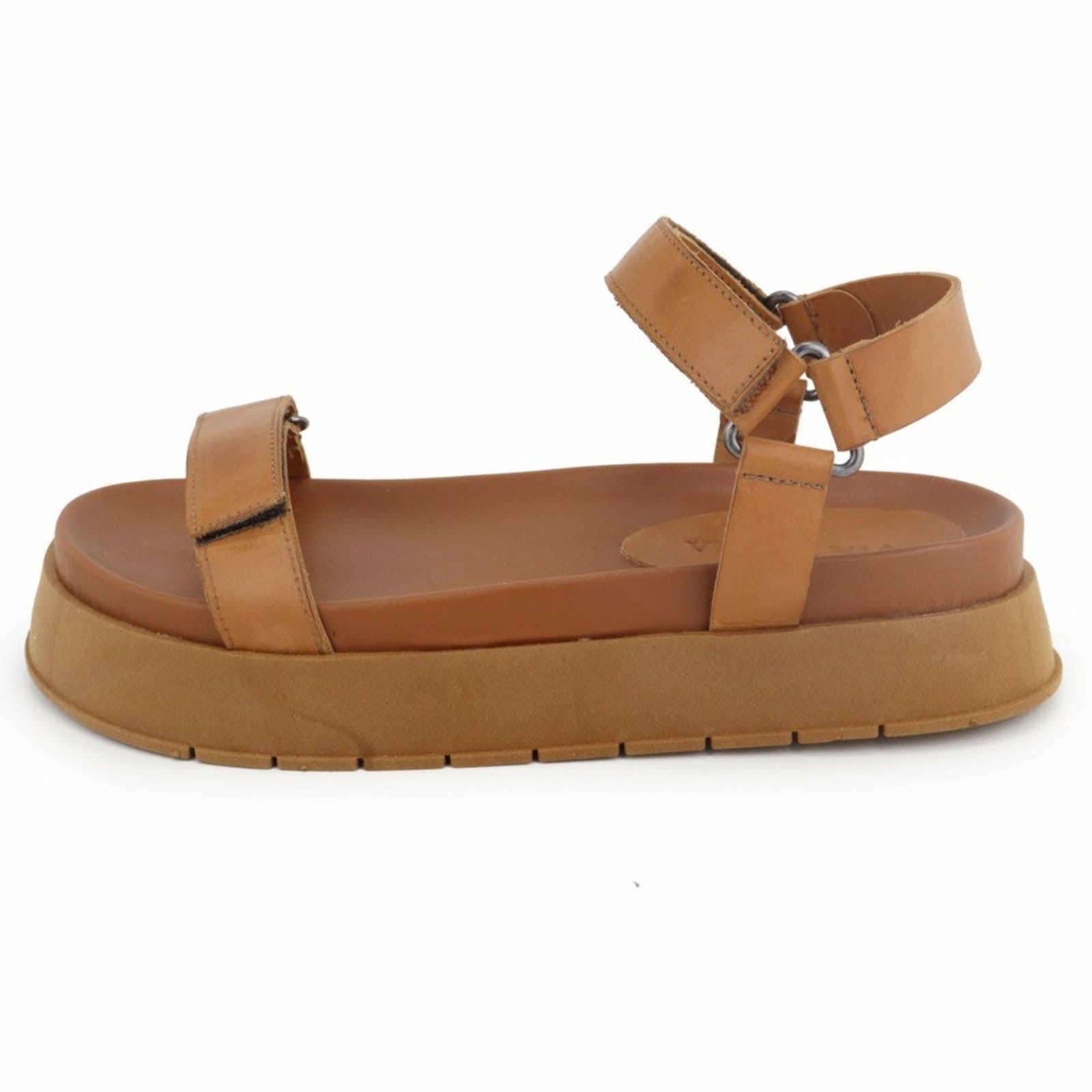 Sandália Papete Flatform Feminina Conforto em Couro Lacre Maria Paula Camel