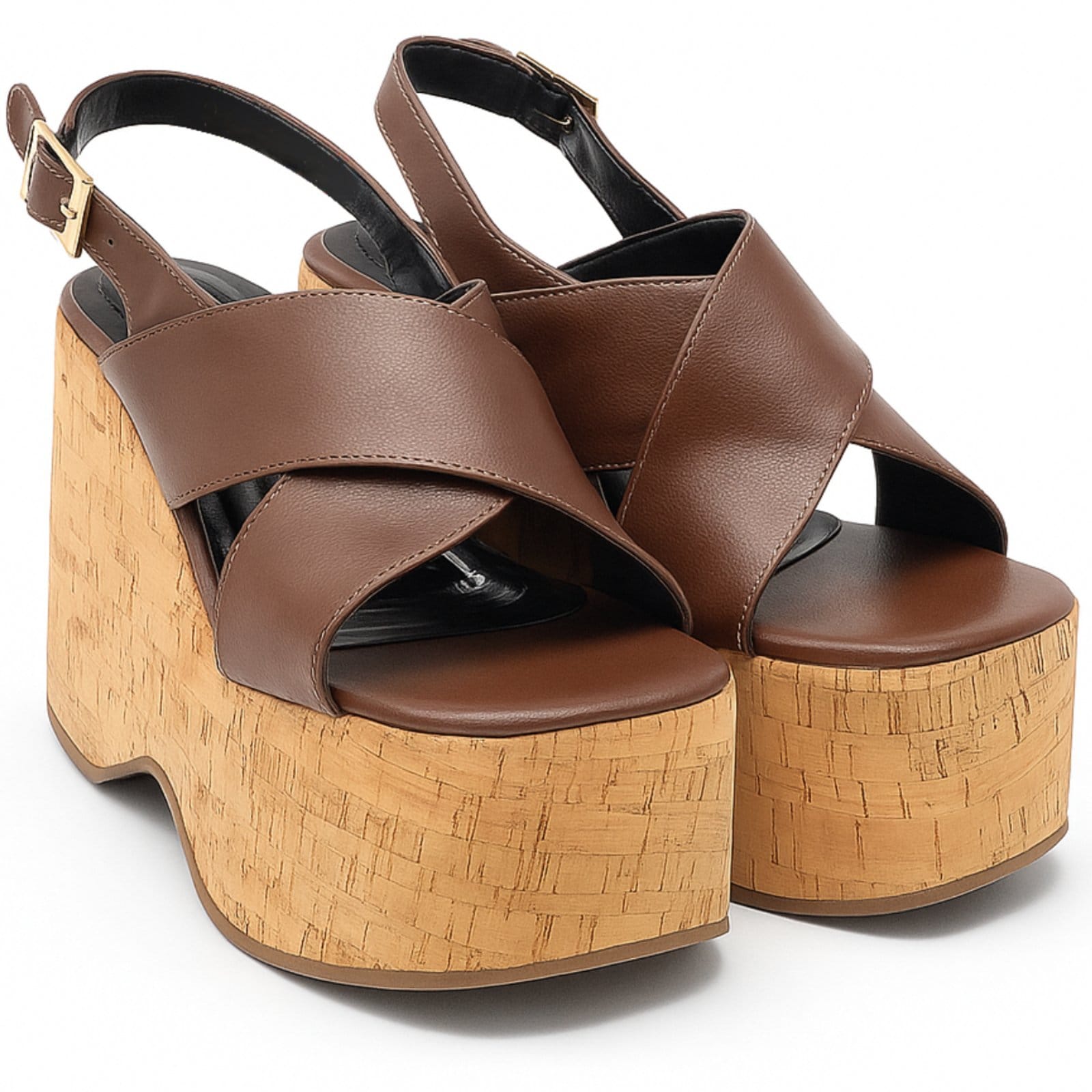 Vista 2 Sandália Feminina Plataforma Alta Anabela Cortiça 182175 Cacau Hannah Footwear marrom