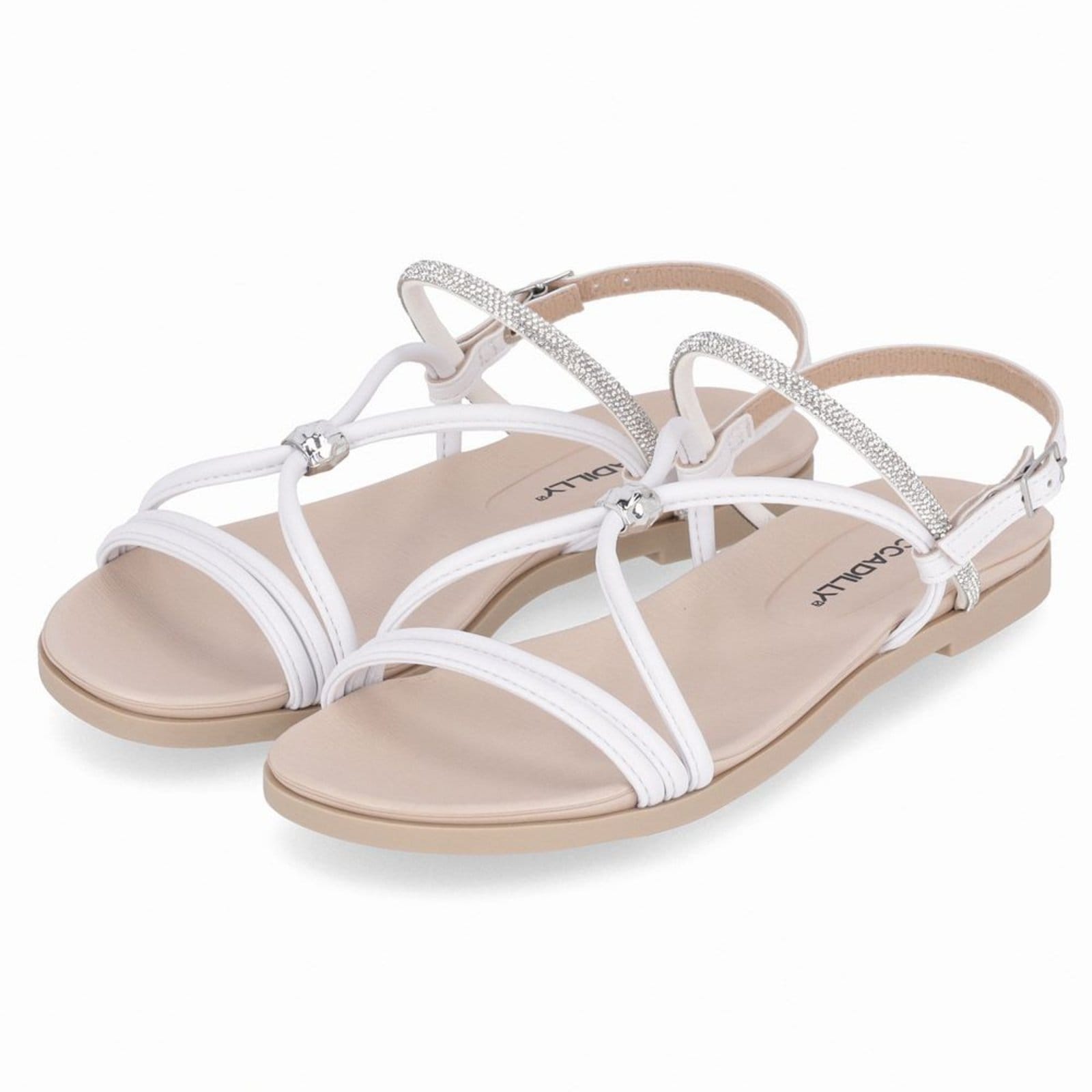 Vista 2 Rasteirinha Mari Neve com Cristal Piccadilly branco