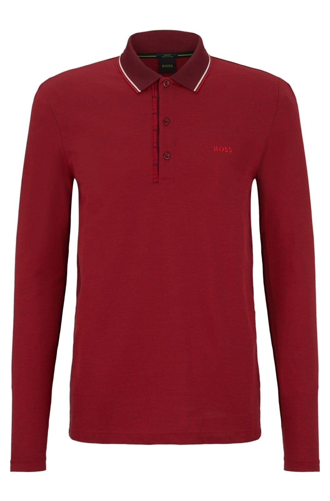 Vista principal Camisa Polo Slim De Manga Comprida Com Detalhes De Logo Boss rosa