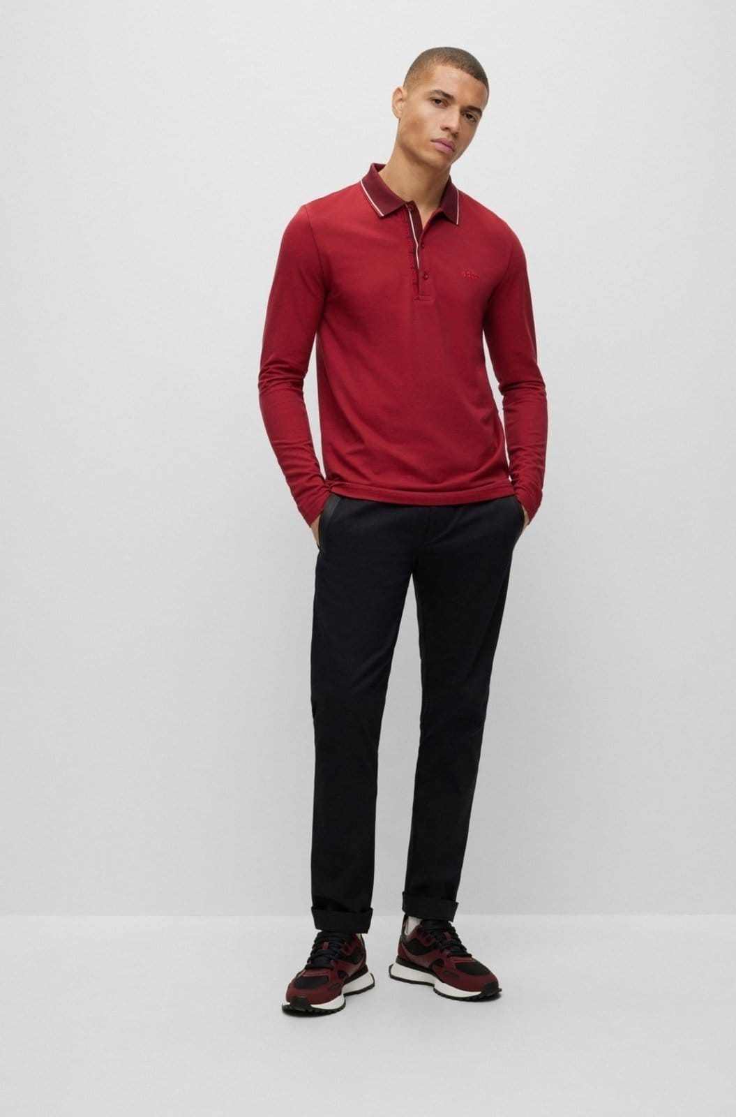 Vista 2 Camisa Polo Slim De Manga Comprida Com Detalhes De Logo EGG Boss rosa