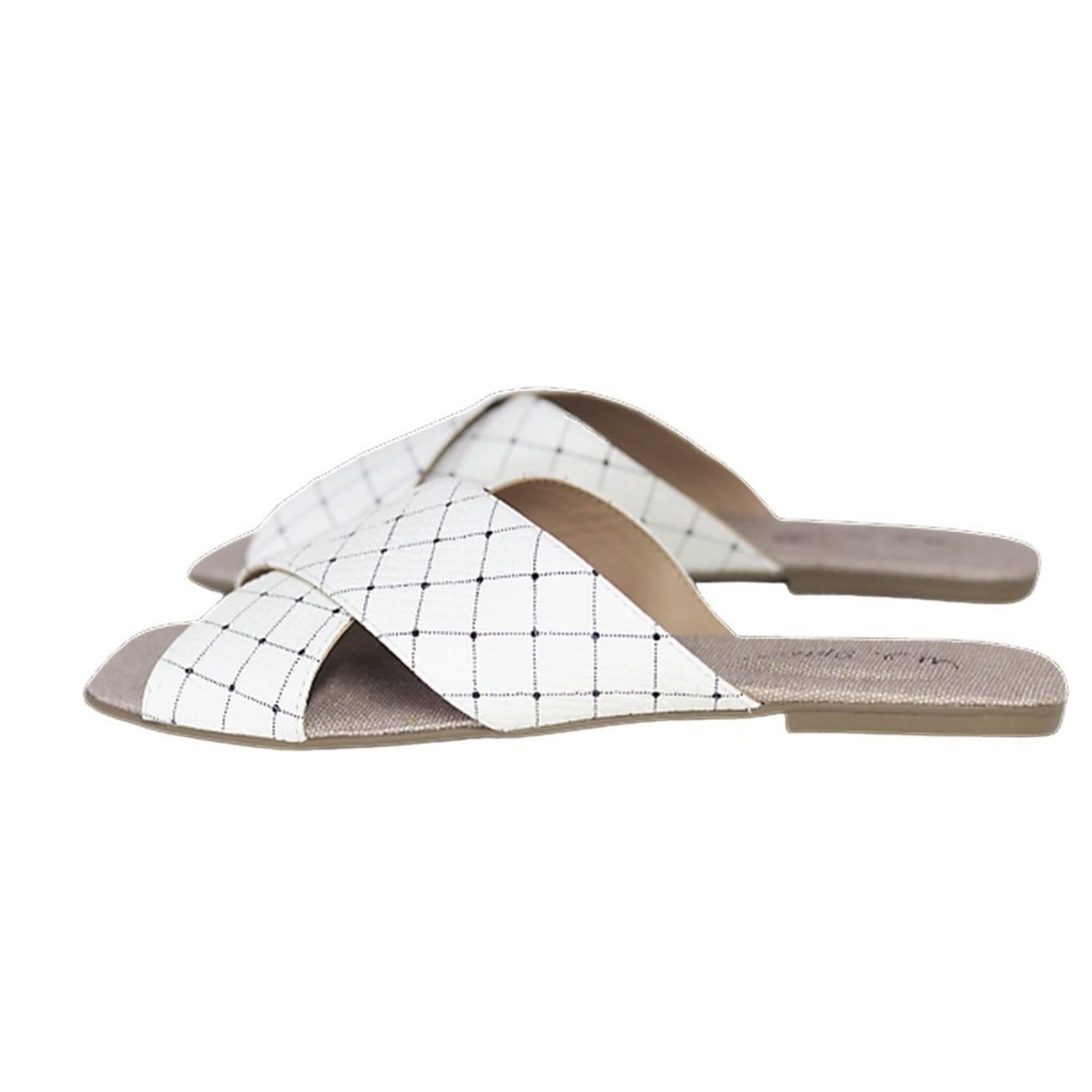 Chinelo Rasteirinha Tiras em Couro Quadriculado