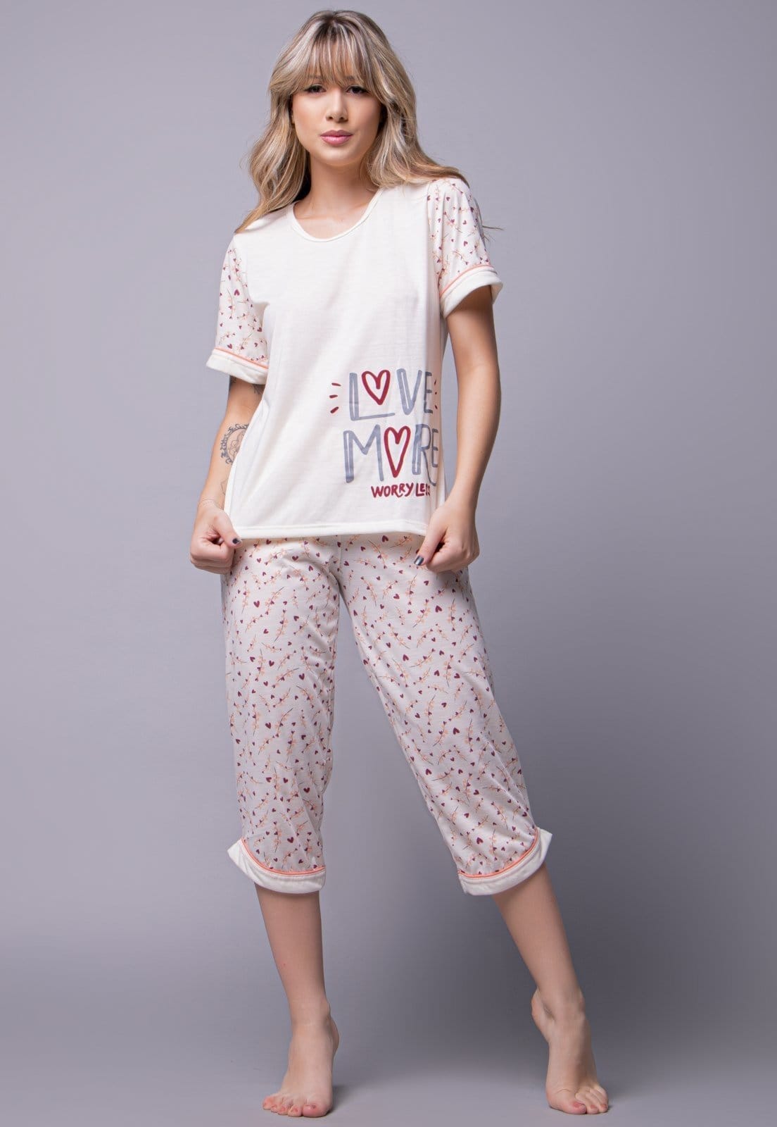 Pijama Feminino WLS Modas Bermuda e Manga Curta Pescador