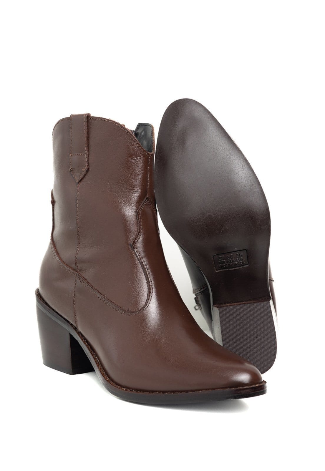 Vista 2 Bota Western Texana Bico Fino Cano Curto Country Couro Chocolate TELLINI STORE marrom
