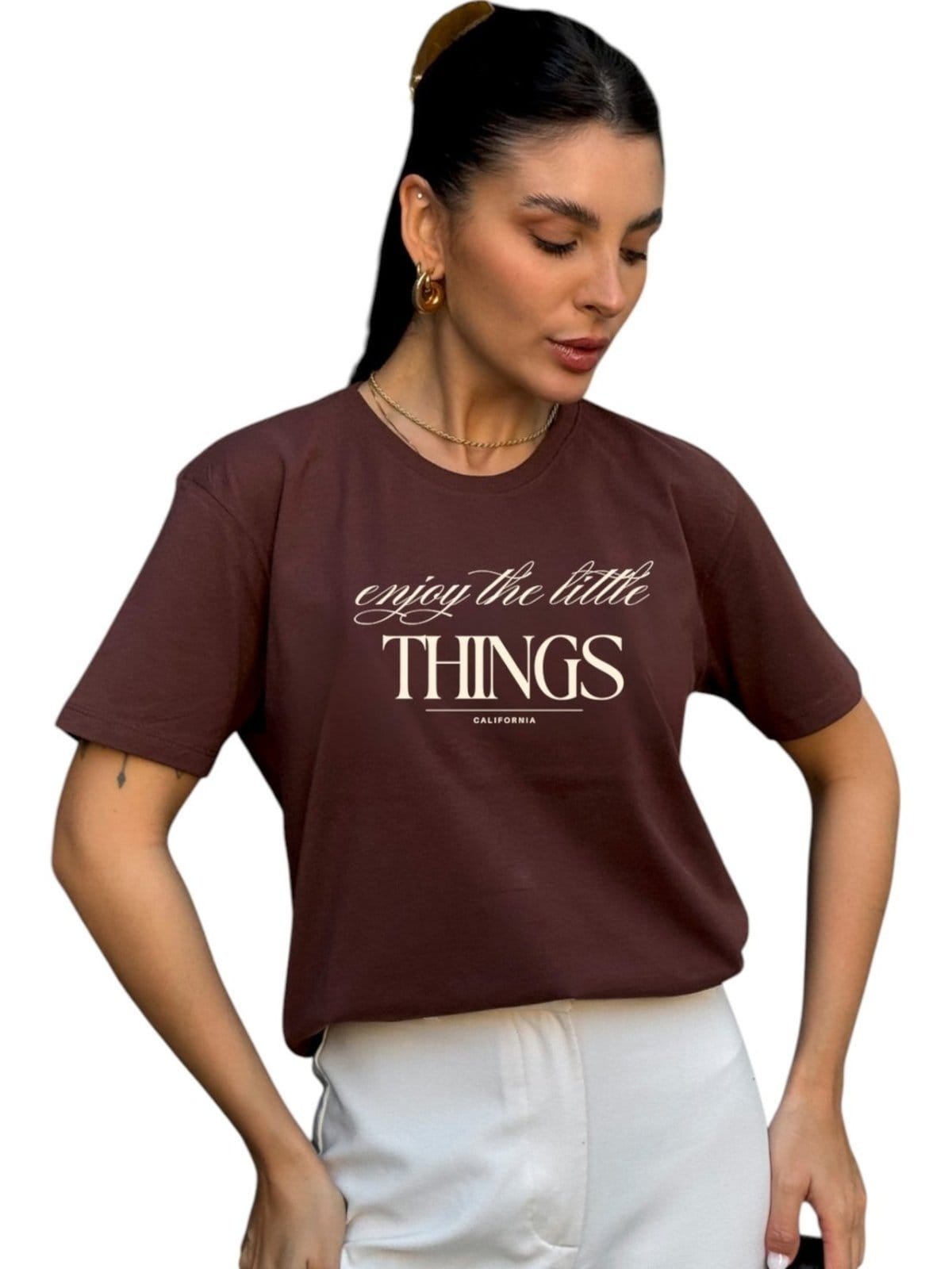 Vista 2 Camiseta Cianitas Etampa Enjoy The Little Things Cianitas marrom
