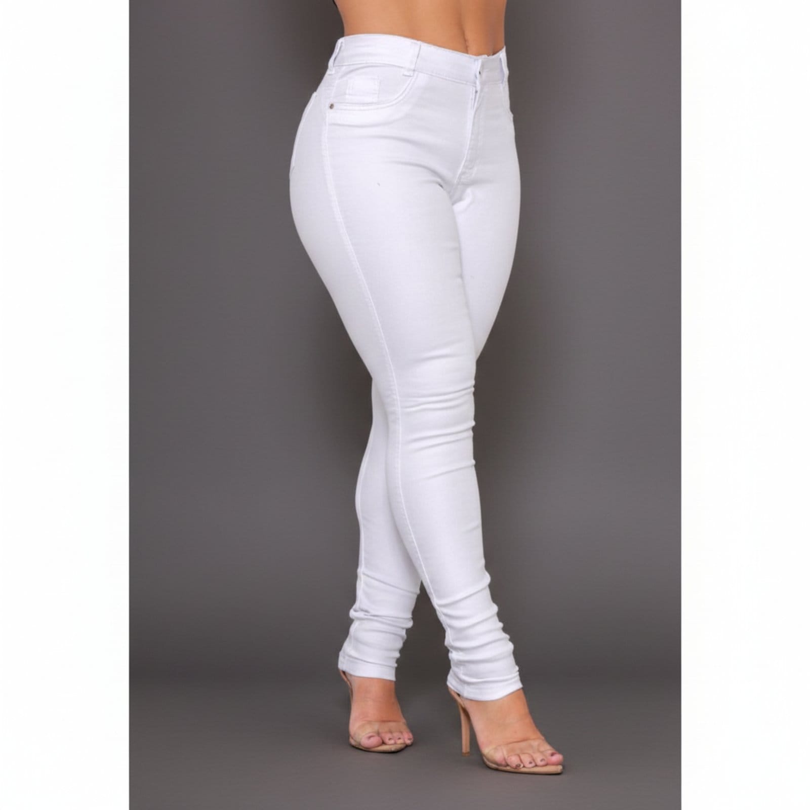Vista principal Calça Moda Feminina Skinny Sarja Branca Jeans Loka branco