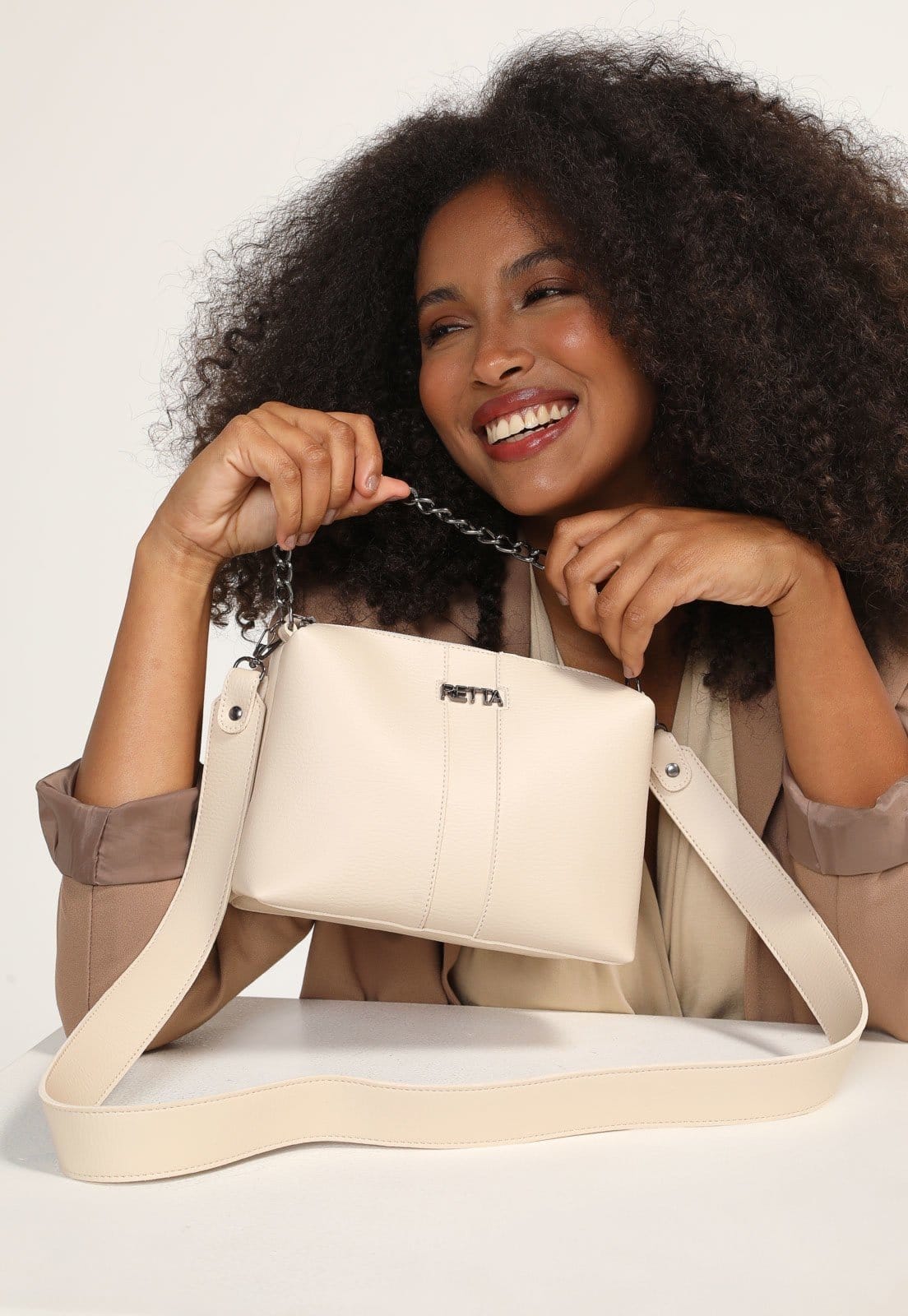 Bolsa Feminina Retta Kiara Transversal Pequena Marfim