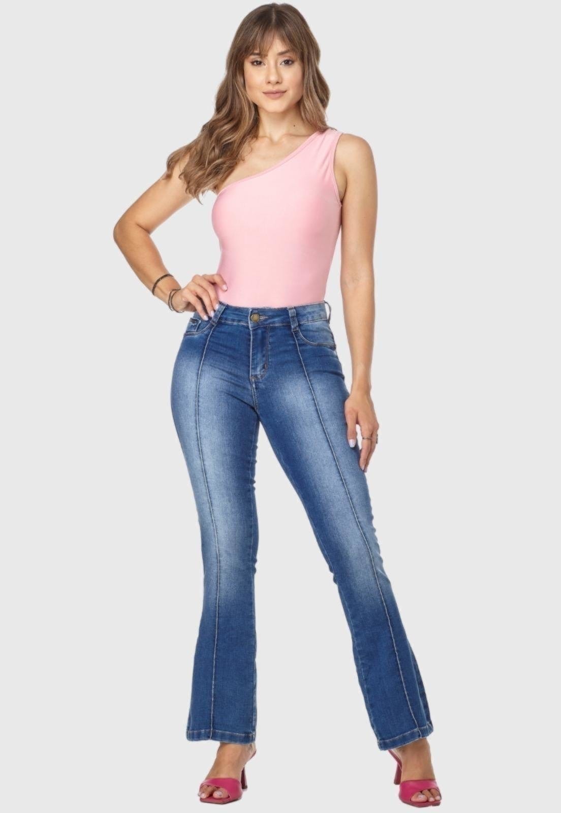 Vista 2 Calça Jeans HNO Jeans Flare Petit com Friso HNO Jeans azul