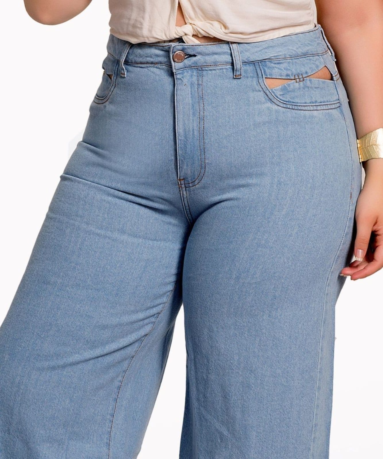 Vista 2 Calça Feminina Plus Wide Leg Razon Jeans jeans