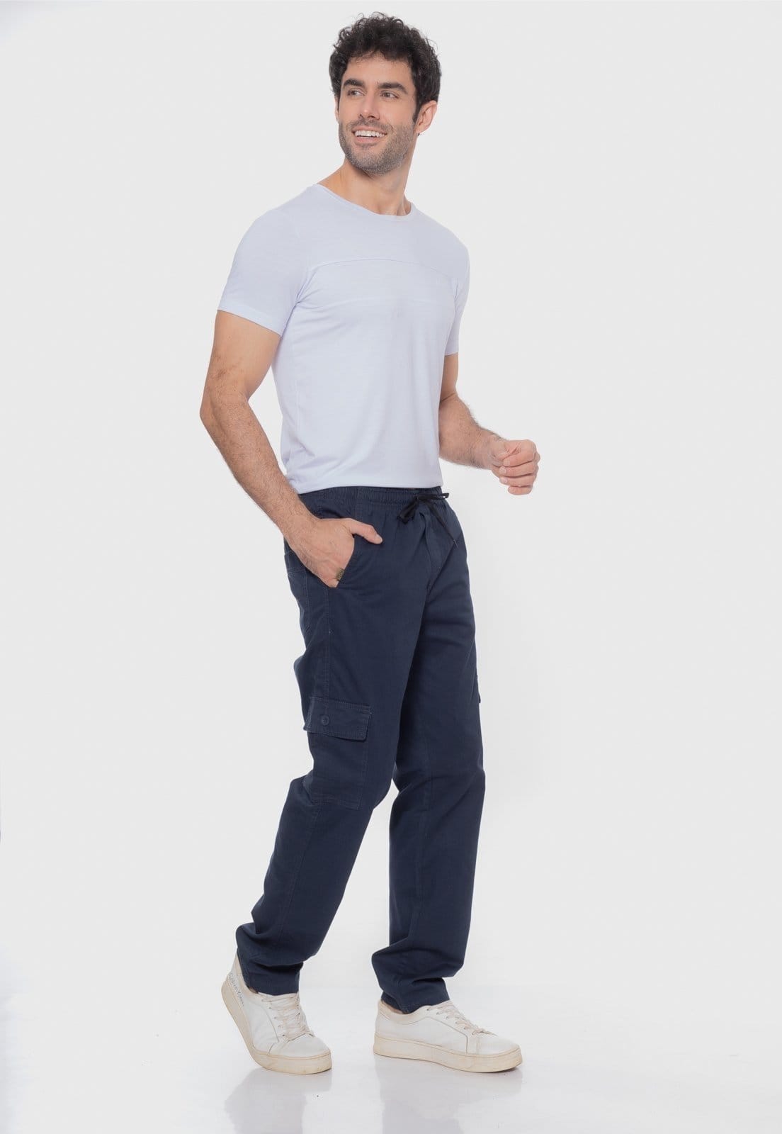 Vista 2 Calça Cargo Sarja Masculina Conforto 7847 Macaw azul/azul marinho azul