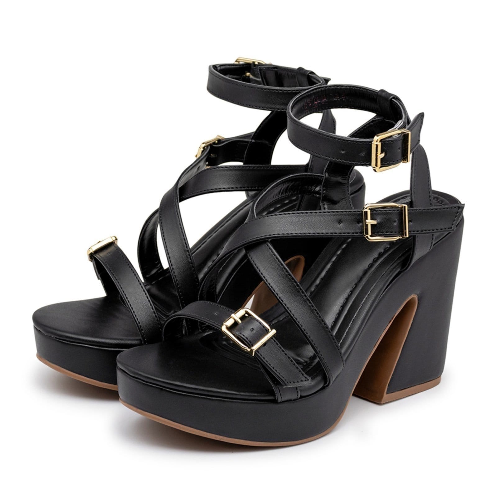 Vista principal Sandália Feminina Meia Pata Salto Grosso 15100 Preta - Lírio Flor da Pele preto