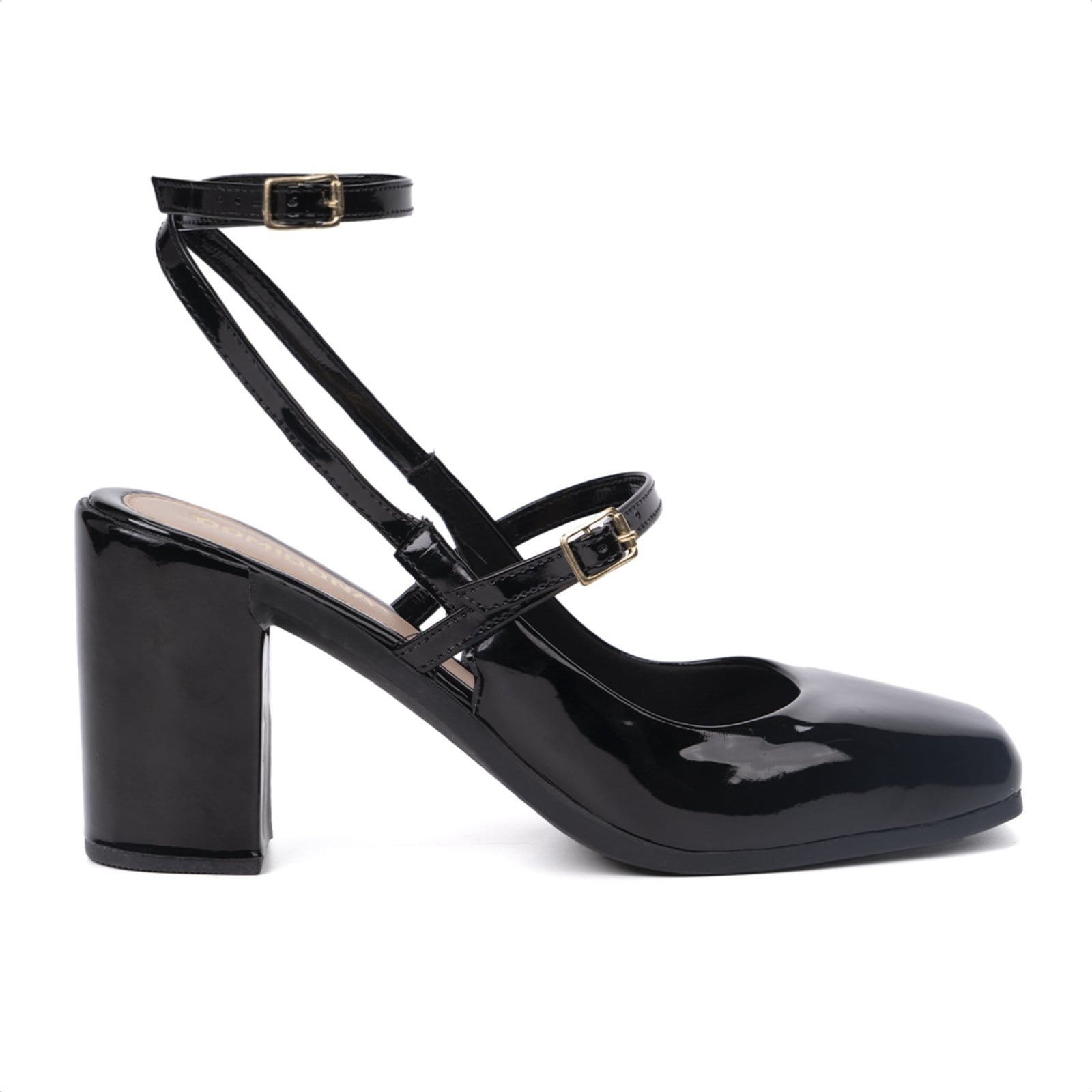 Vista 2 Sandália Feminina Mary Jane Em Verniz Salto Alto Grosso Moda Preta Domidona preto