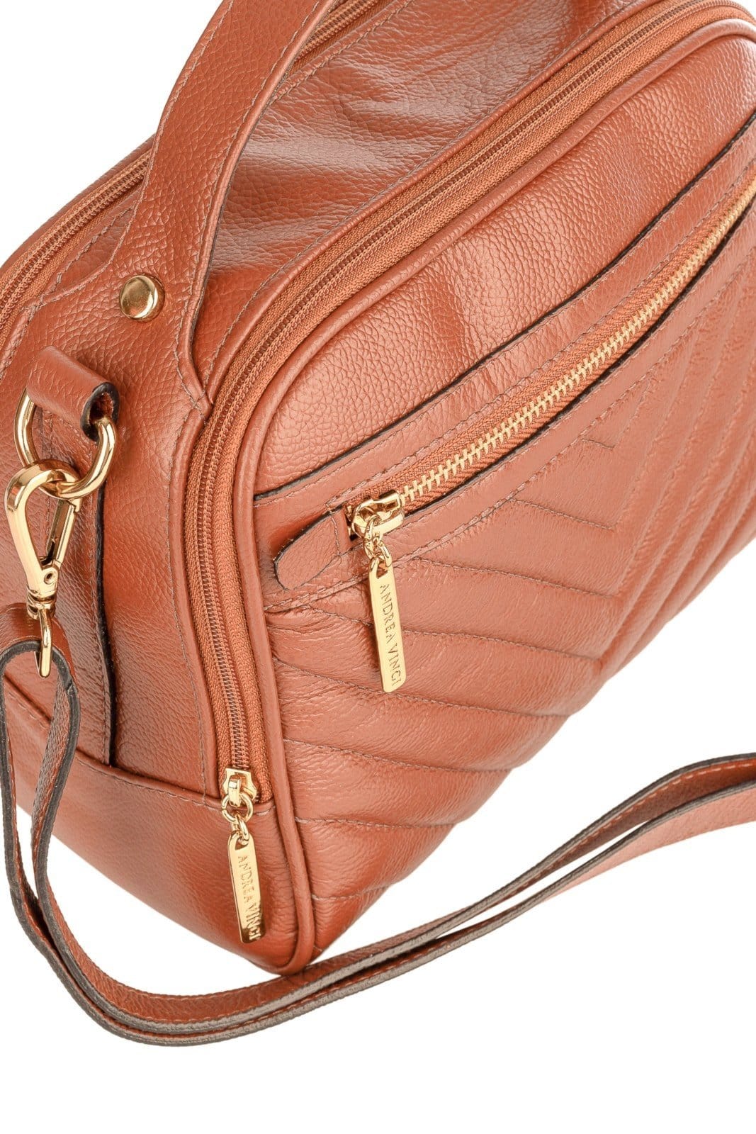 Vista 2 Bolsa baú pequena de couro liso Lara - Whisky Andrea Vinci vermelho