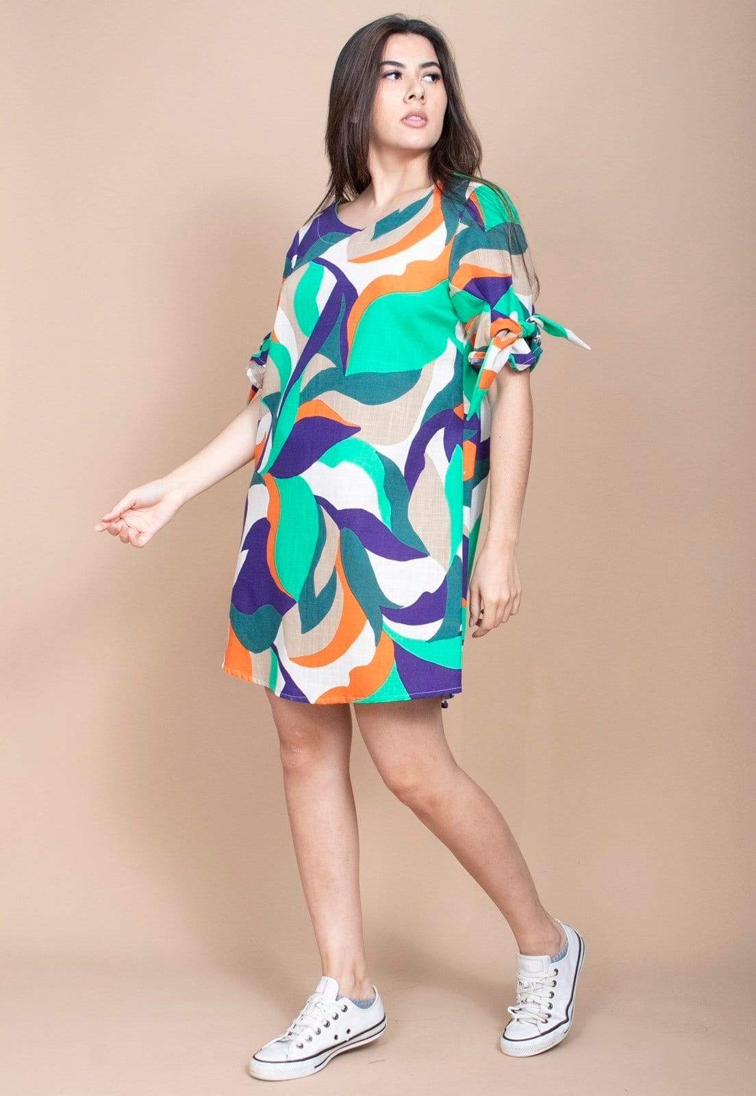 Vista 2 Vestido Curto Cabanafree Plano Estampa Brisa do Mar Cabanafree estampado/laranja/roxo/verde