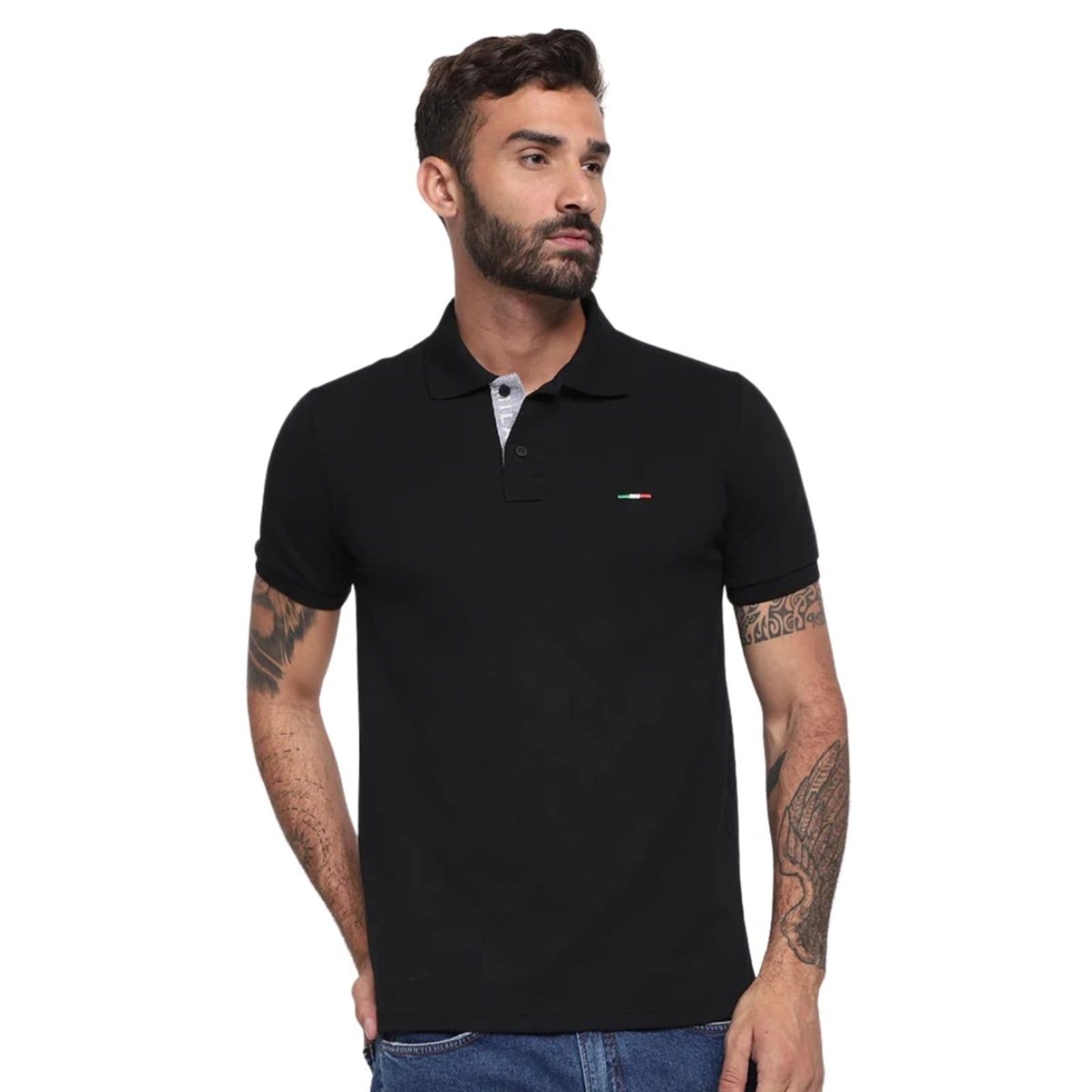Kit 2 Polos Masculina Básicas FMF Piquet no Estilo Tommy Bordado Itália Preto Bege - 2