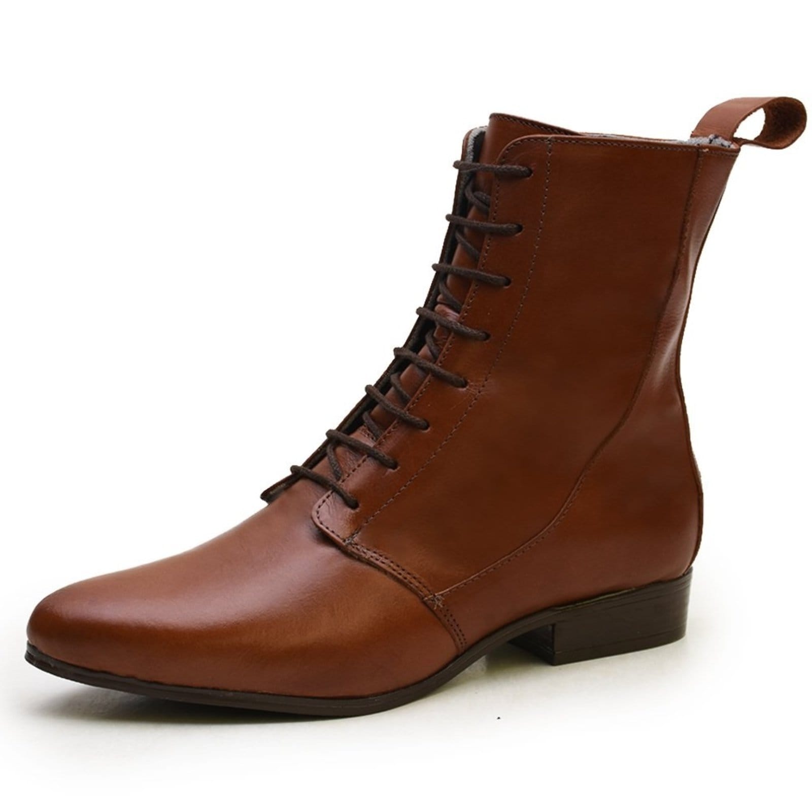 Bota Feminina Em Couro Cano médio Rangali Com Amarração Caramelo