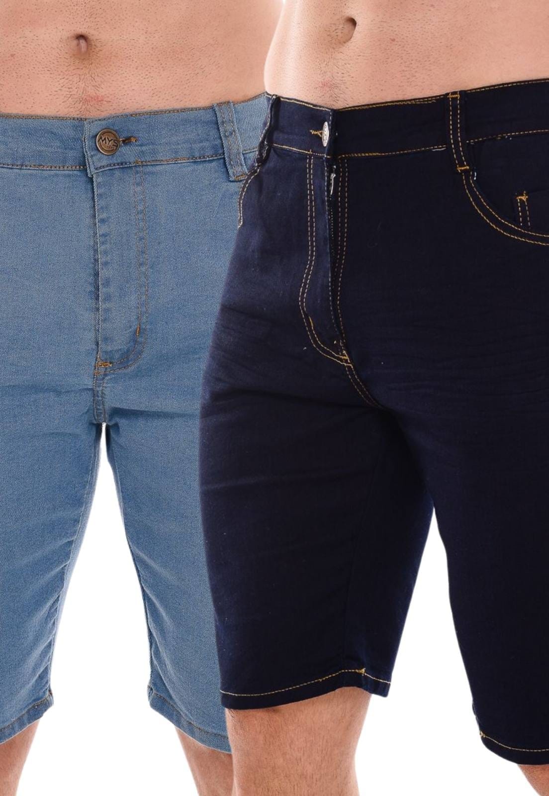 Kit 2 Bermuda Mys Jeans Masculina Confortável Delavê e Escuro