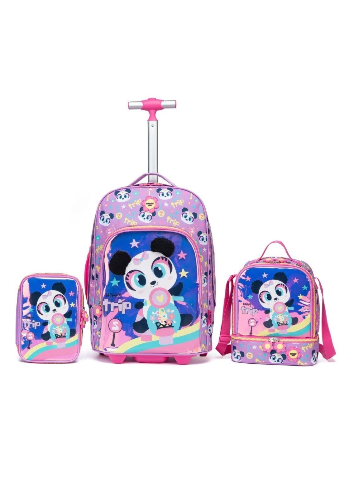 Kit Mochila Coban Menina Reforçada Estojo Lancheira Ursinho Panda