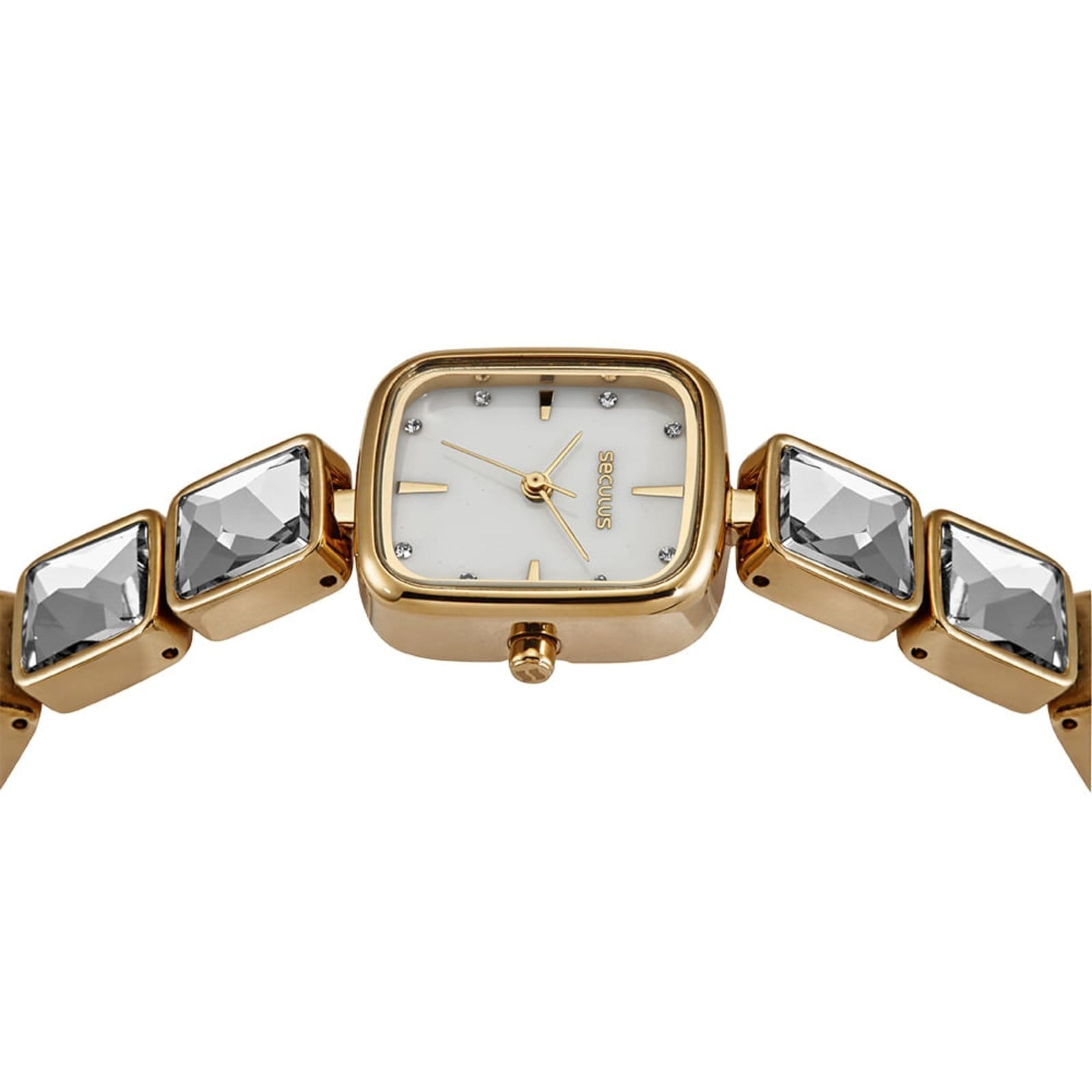 Vista 2 Relógio Feminino Seculus Retangular Madre perola Seculus dourado