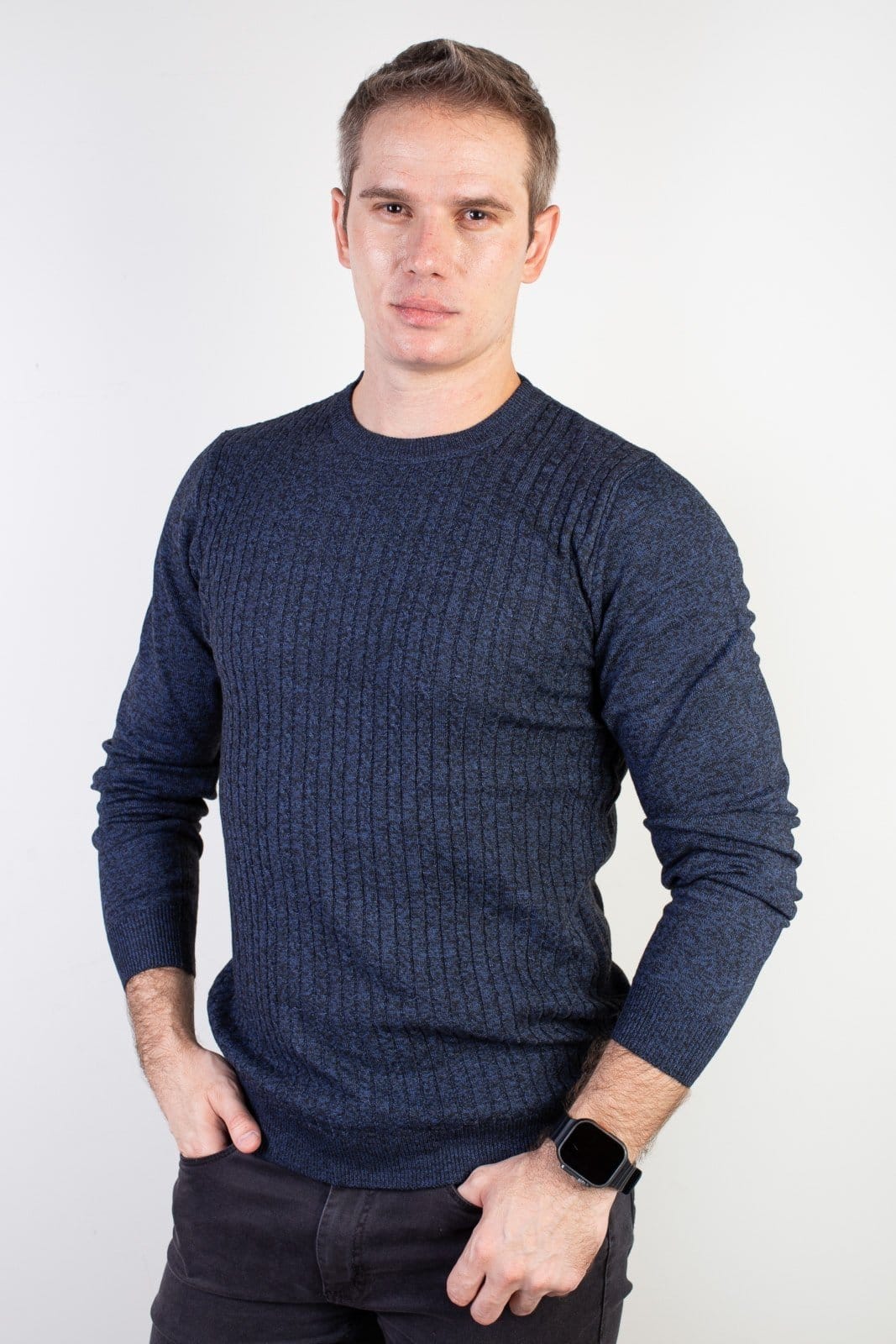 Vista principal Blusa Enluaze de malha masculina gola redonda 90184 - Azul Marinho Enluaze bege azul