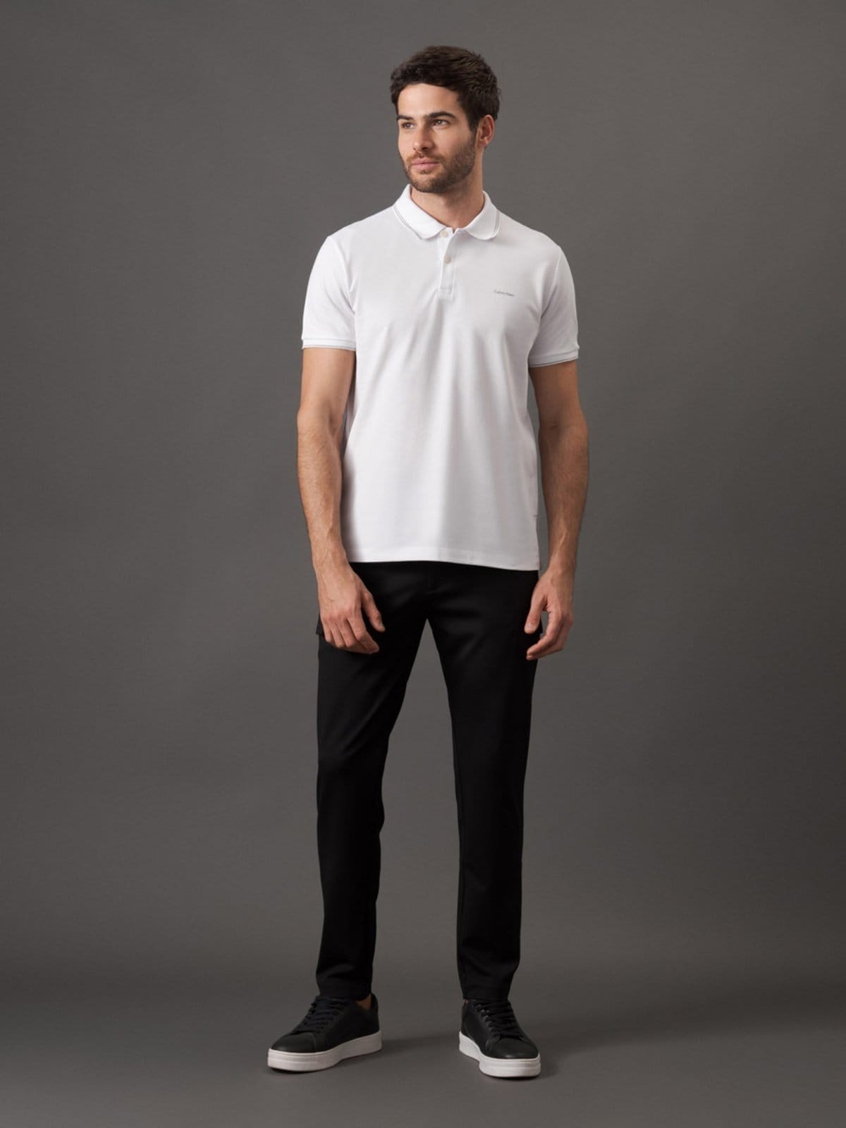 Camisa Polo Masculina Básica Com Friso Calvin Klein