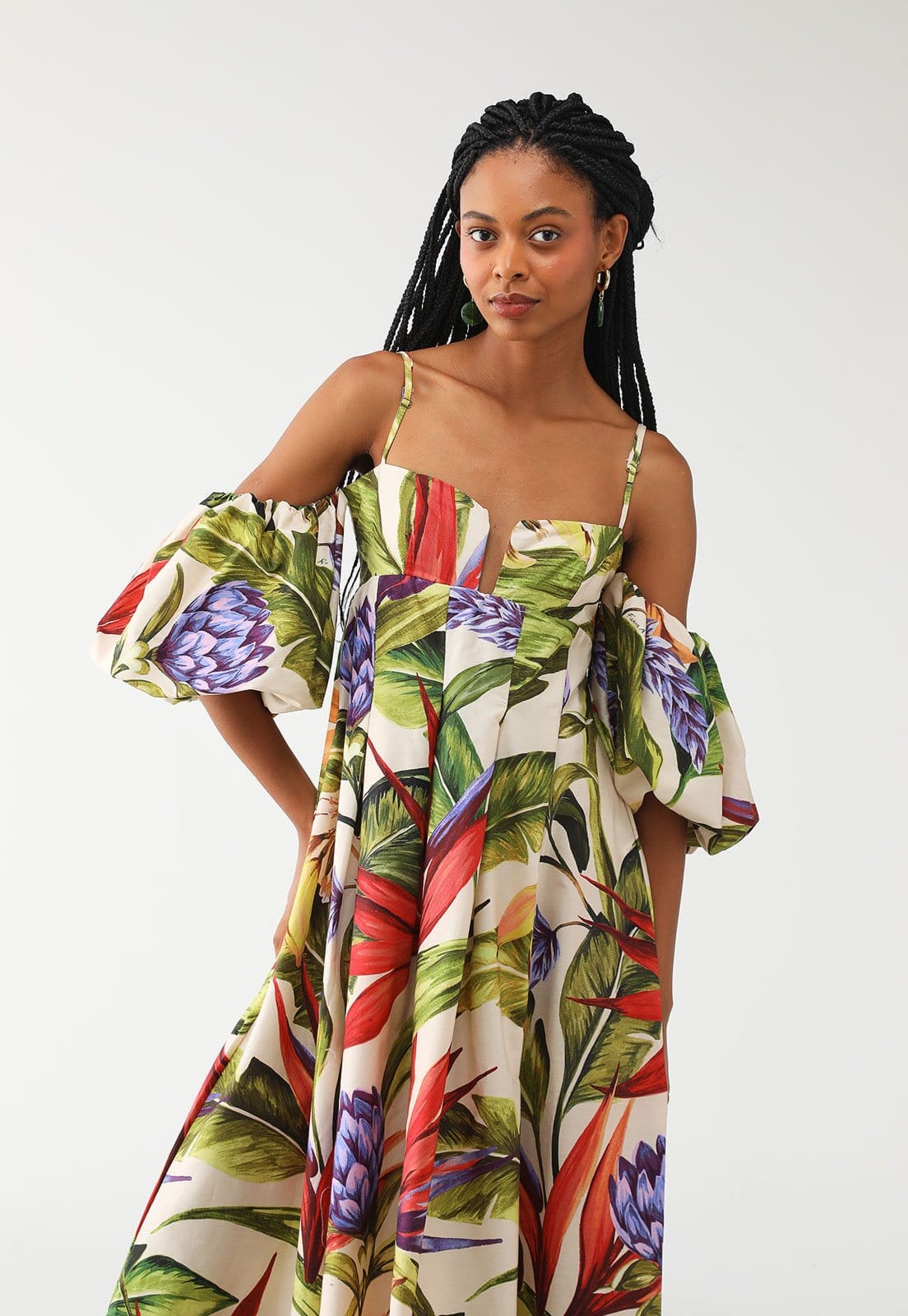 Vista 2 Vestido FARM Midi Florarte Off-White FARM off-white white