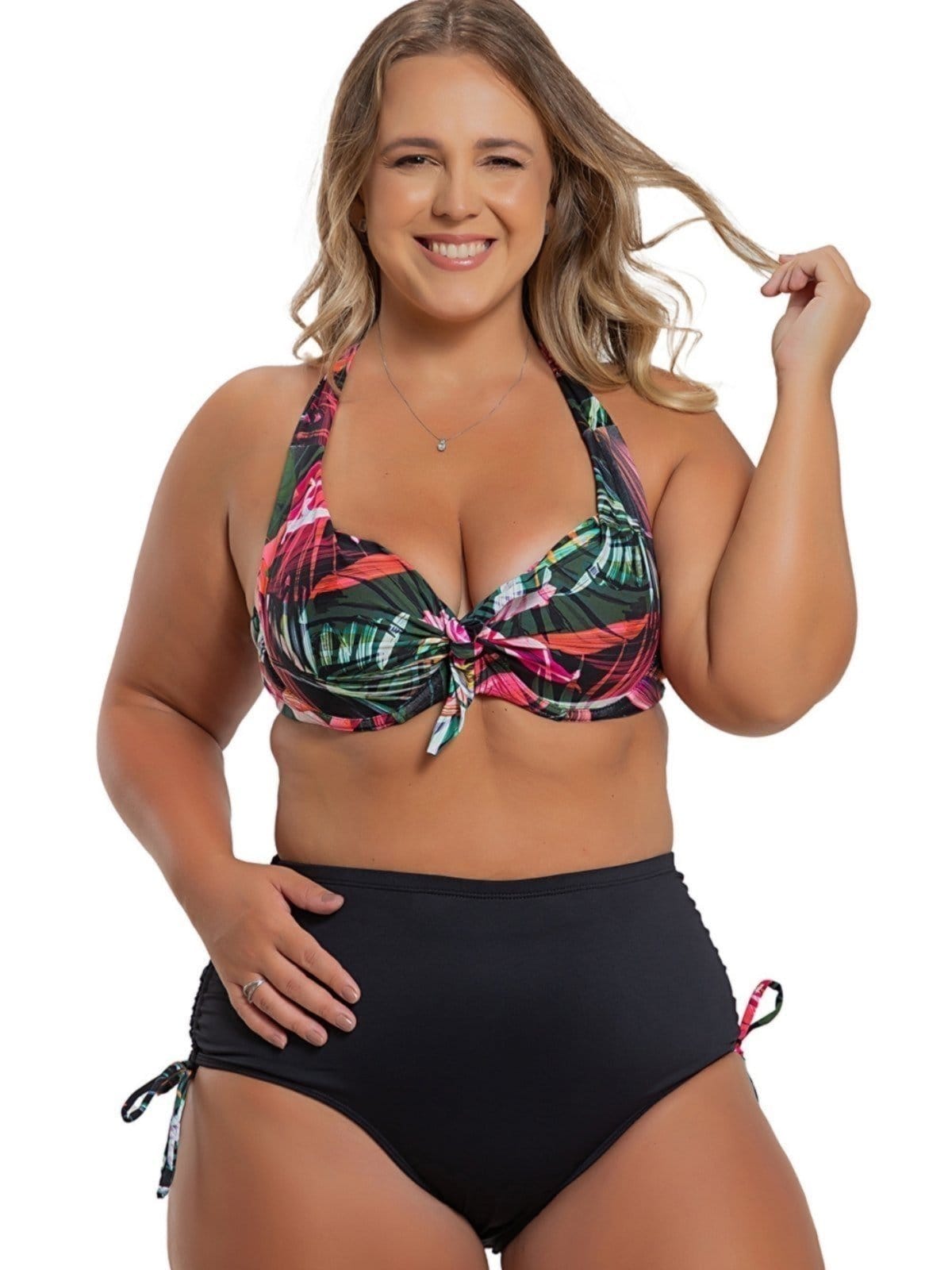 Biquíni Plus Size Orla da Praia Com Bojo Meia Taça Busto E Calcinha Drapeada