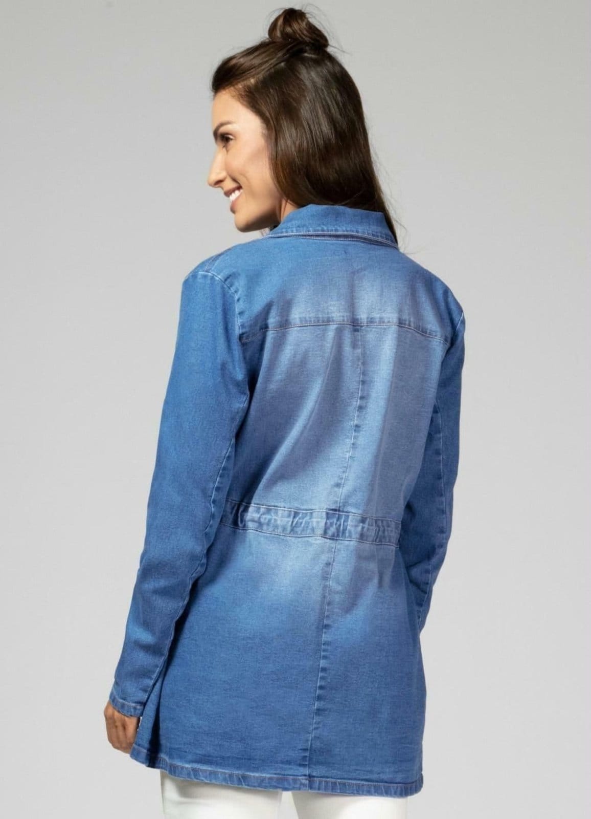 Vista 2 Parka Bolsos E Cordel Jeans Médio Colorido Quintess azul