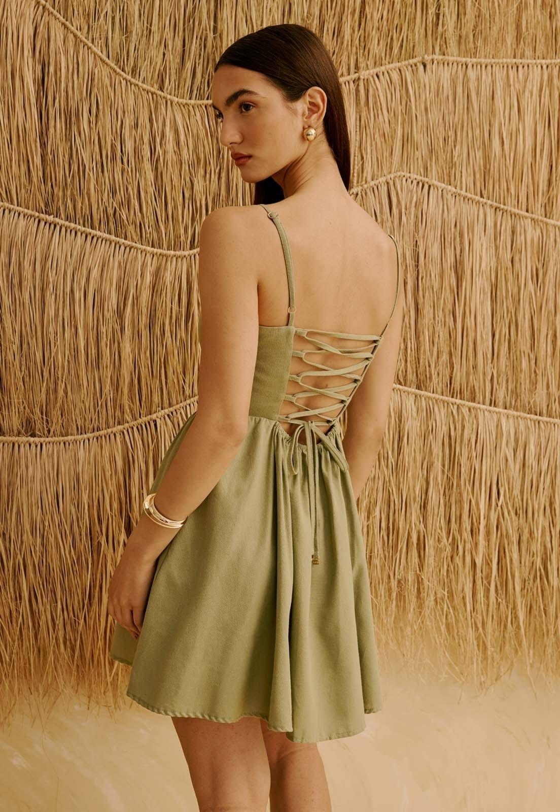 Vista 2 Vestido Curto Liso Ponta Cintura CaCay verde