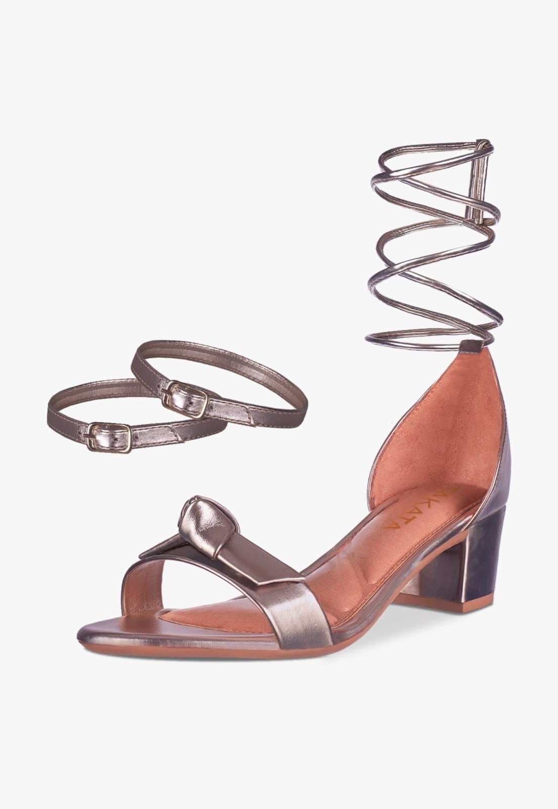 Sandália Feminina Salto Quadrado Grosso Bloco Baixo tira Laço Nó Metalizado Confortável Sapato Festa elegante