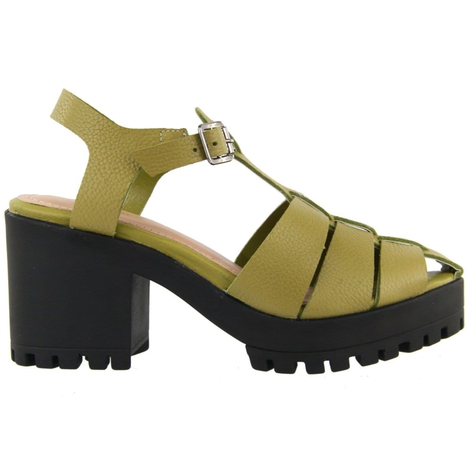 Vista 2 Sandália Feminina Tratorada em Couro Salto Bloco Tiras Maria Paula Kiwi MARIA PAULA verde oliva