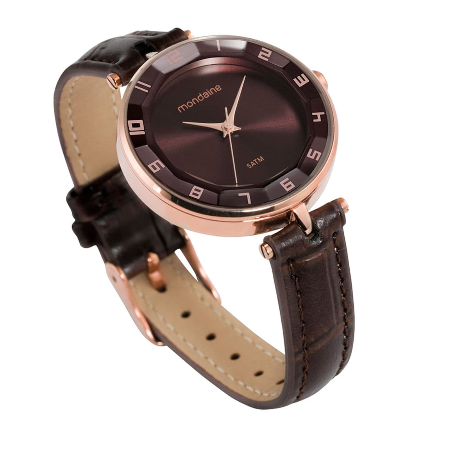 Vista 2 Relógio Feminino Vidro Facetado Rosé Mondaine marrom rosé