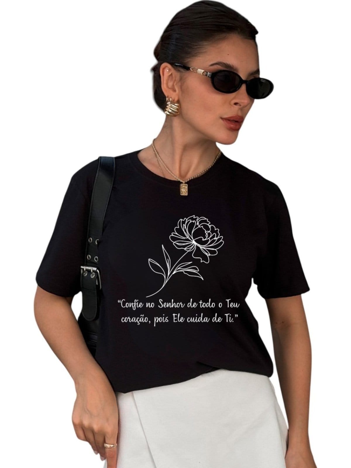 Camiseta Cianitas Preta Estampa Confie No Senhor