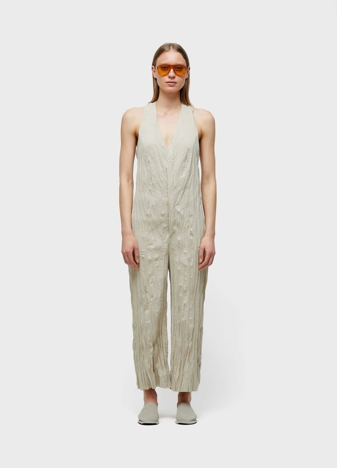 Macacão colete tricoline wrinkled