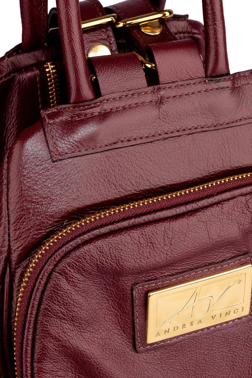 Vista 2 Mochila 3 em 1 de couro liso Sabrina - Marsala Andrea Vinci vermelho