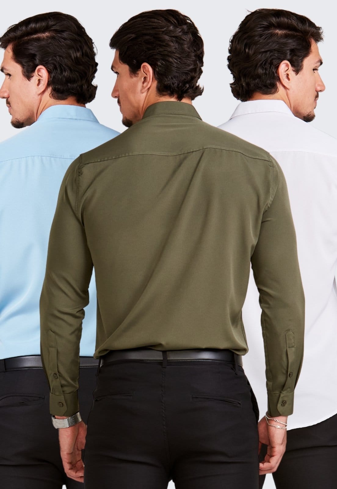 Vista 2 Kit 3 Camisa Social Masculina Manga Longa Daze Modas Verde e Daze Modas azul/branco/verde verde