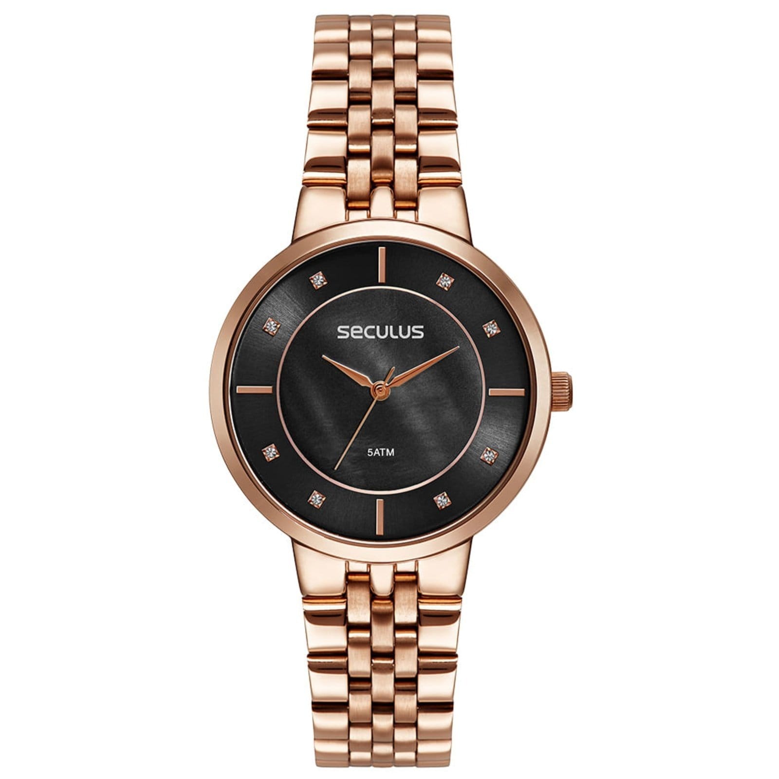 Relógio Seculus Feminino Madrepérola Cristais Rosé
