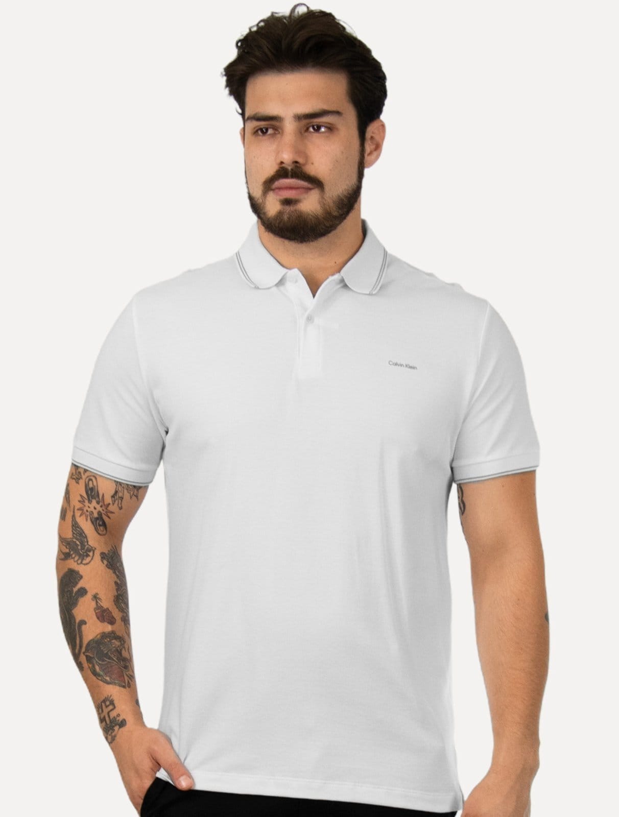 Polo Calvin Klein Piquet Regular Básica Friso Branca