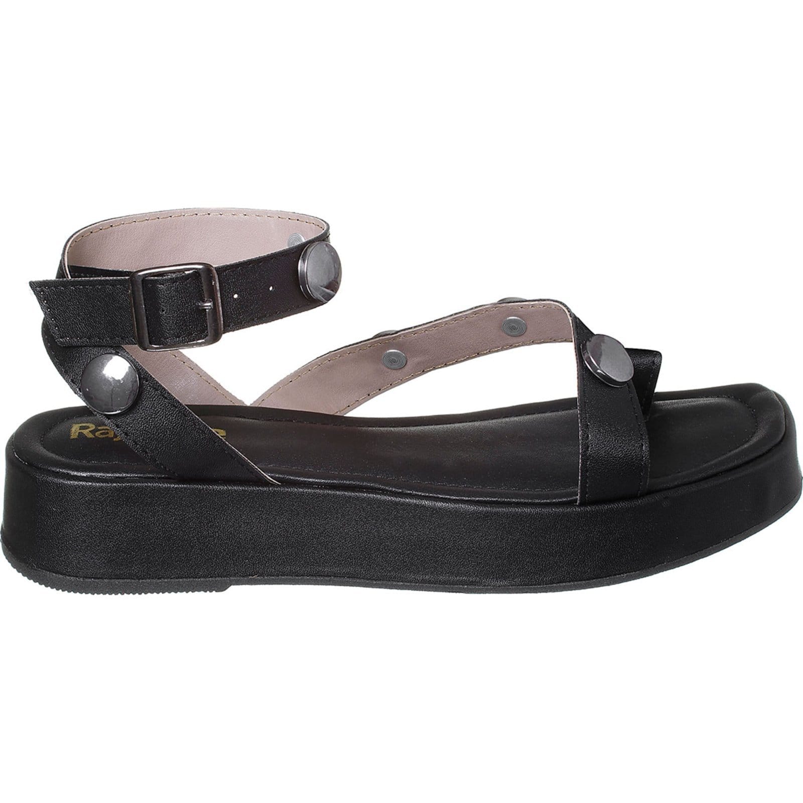 Vista 2 Sandália Feminina Plataforma Papete Flatform Fivela Preta Angipé preto