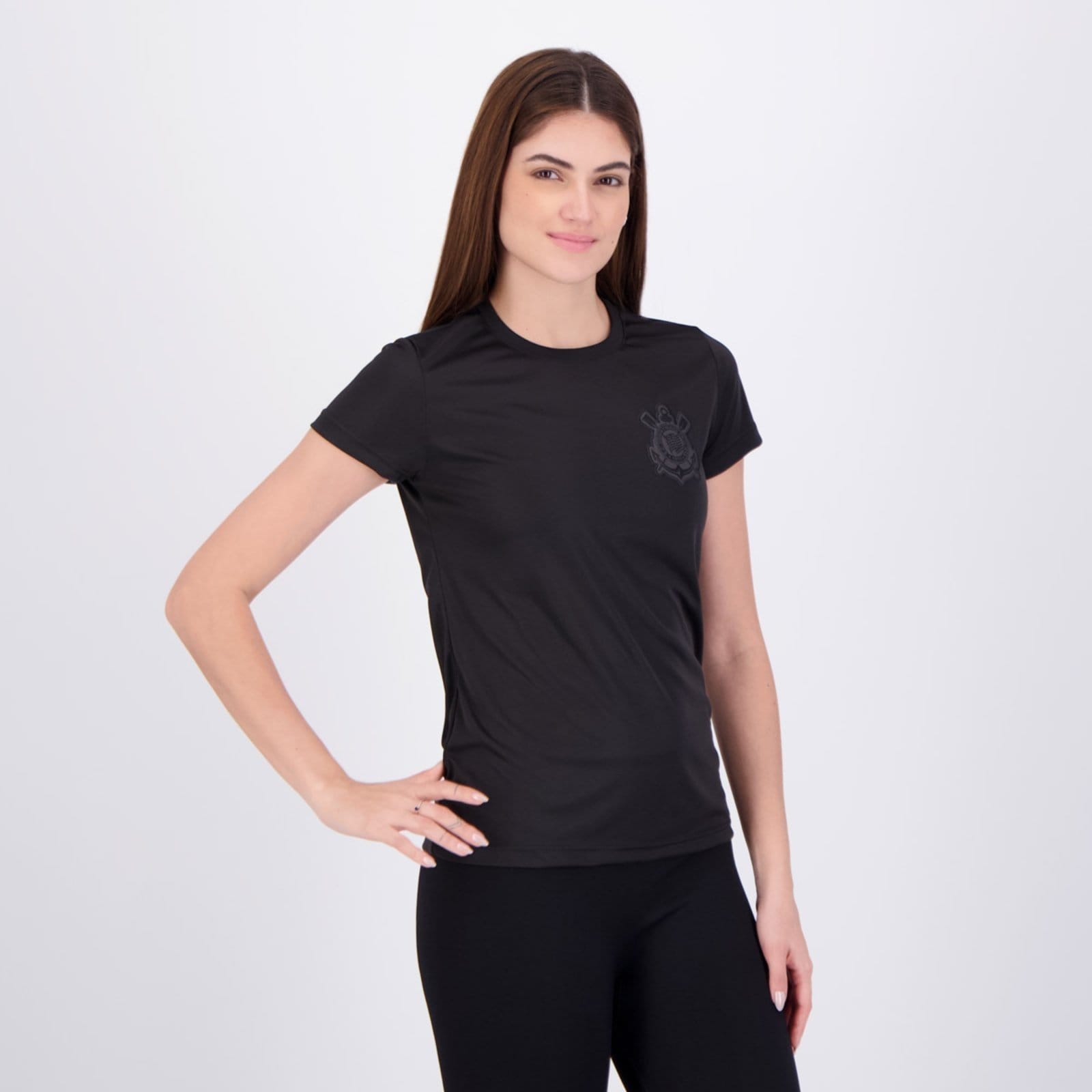 Vista 2 Camisa Corinthians All Black Dry Feminina Preta Coimbra preto black